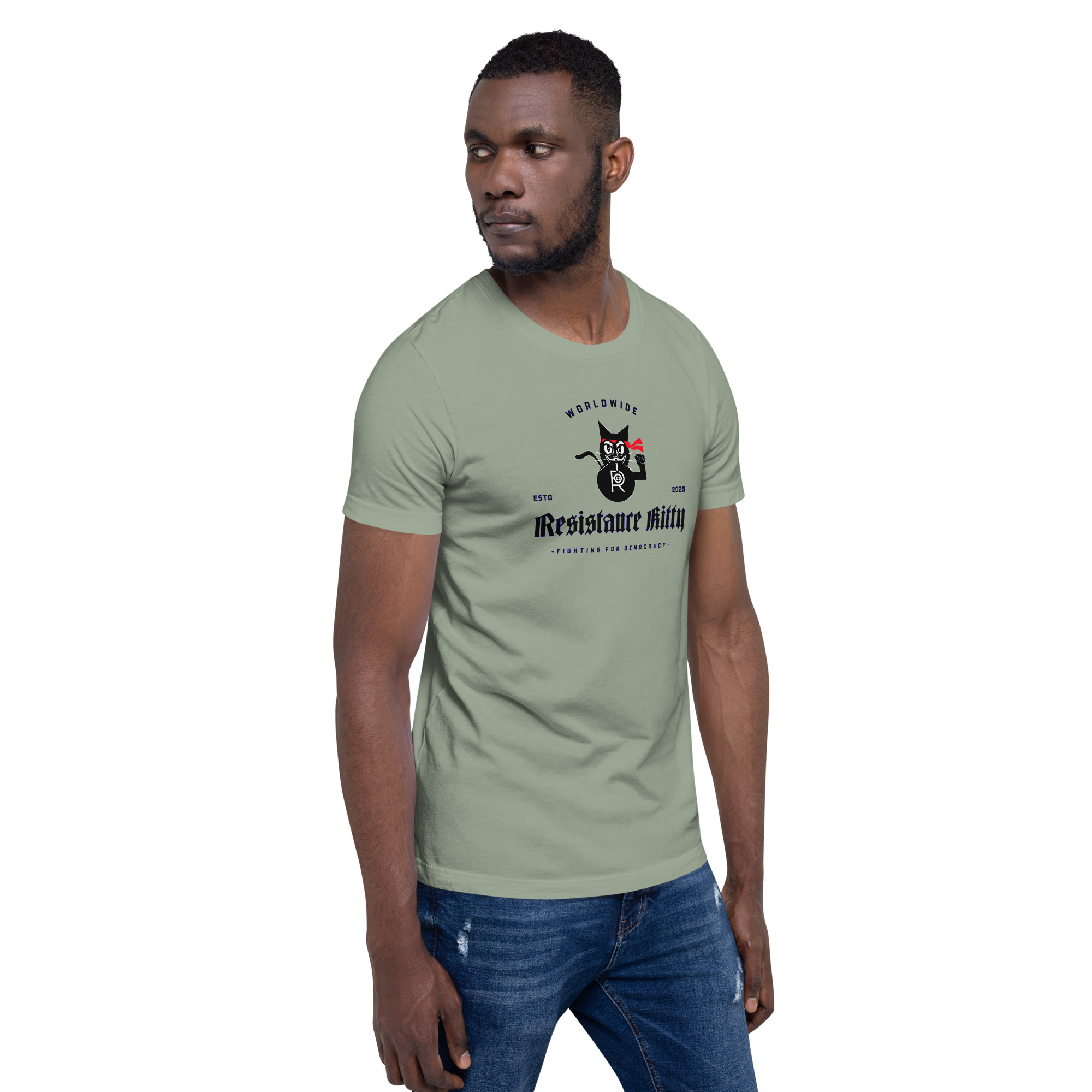 R - Resistance Kitty Fighting For Democracy Worldwide Estd 2025 Light Style Unisex T-shirt - Image 3