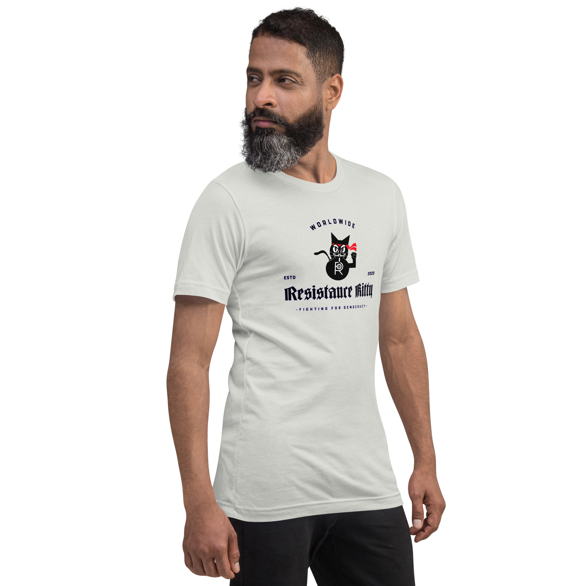 R - Resistance Kitty Fighting For Democracy Worldwide Estd 2025 Light Style Unisex T-shirt - Image 20