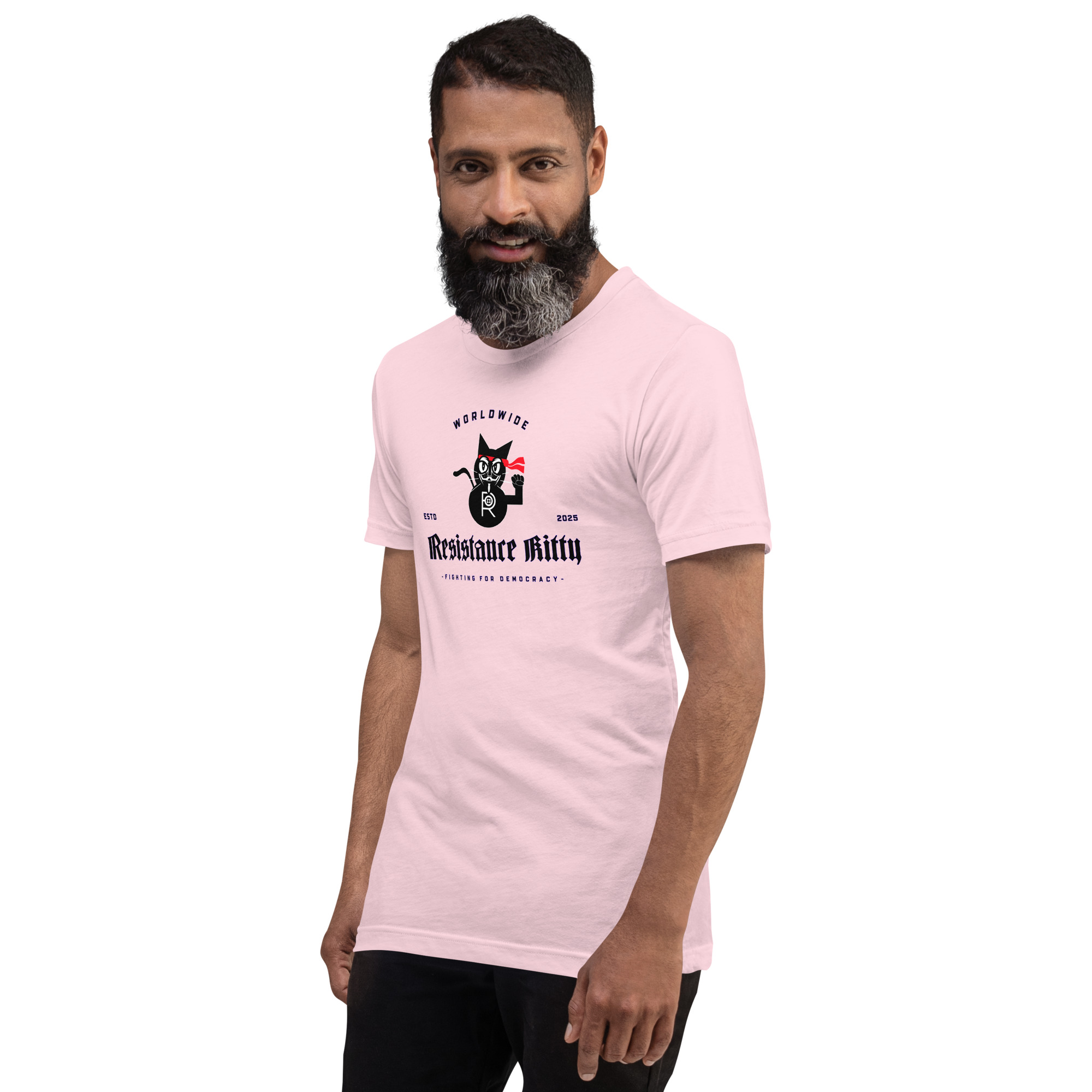 R - Resistance Kitty Fighting For Democracy Worldwide Estd 2025 Light Style Unisex T-shirt - Image 19
