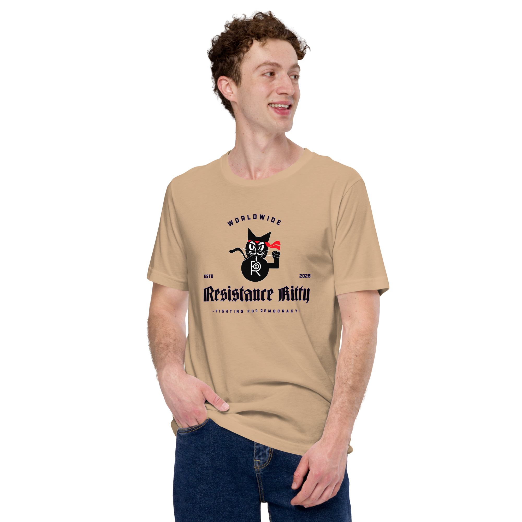 R - Resistance Kitty Fighting For Democracy Worldwide Estd 2025 Light Style Unisex T-shirt - Image 4