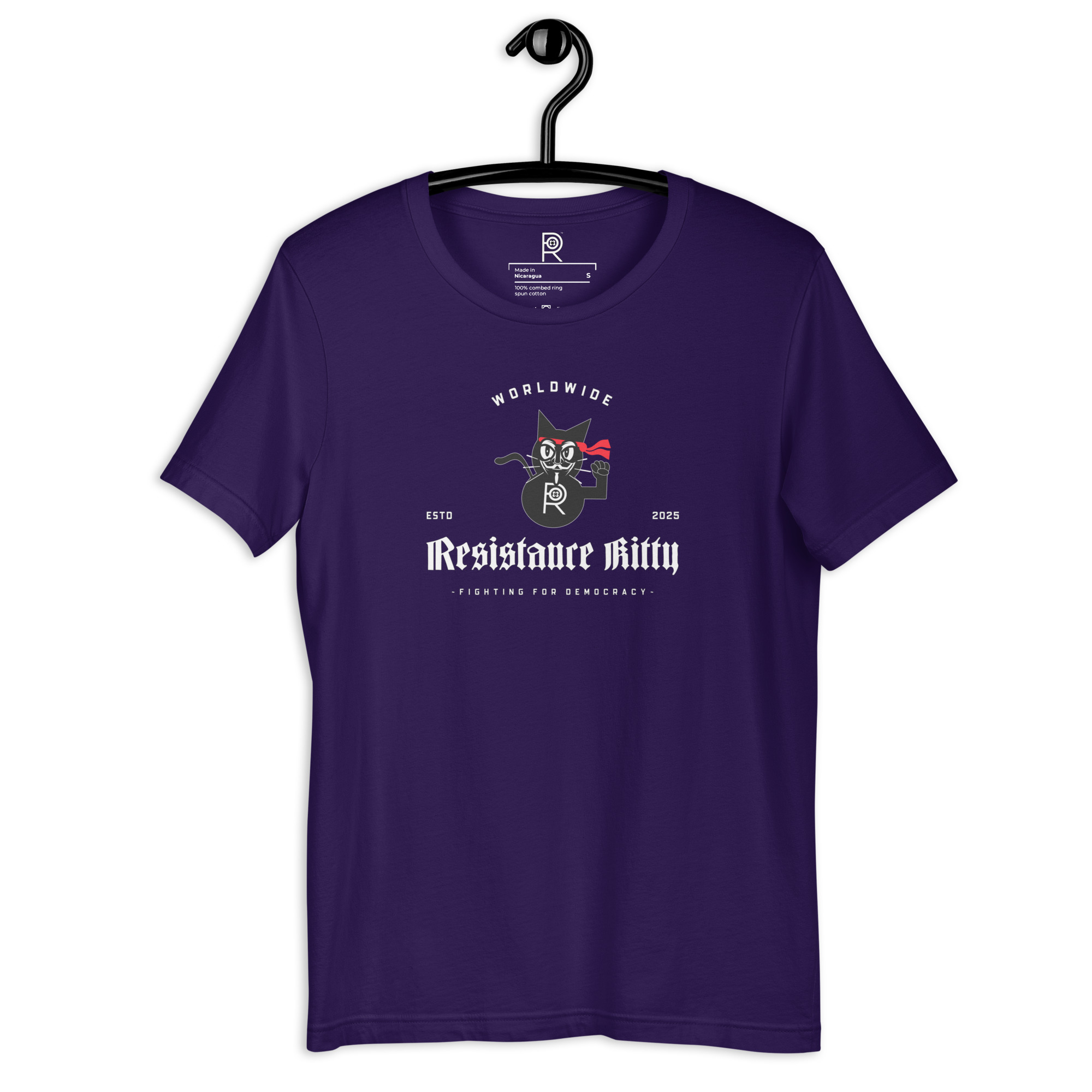 R - Resistance Kitty Fighting For Democracy Worldwide Estd 2025 Dark Style Unisex T-shirt - Image 36