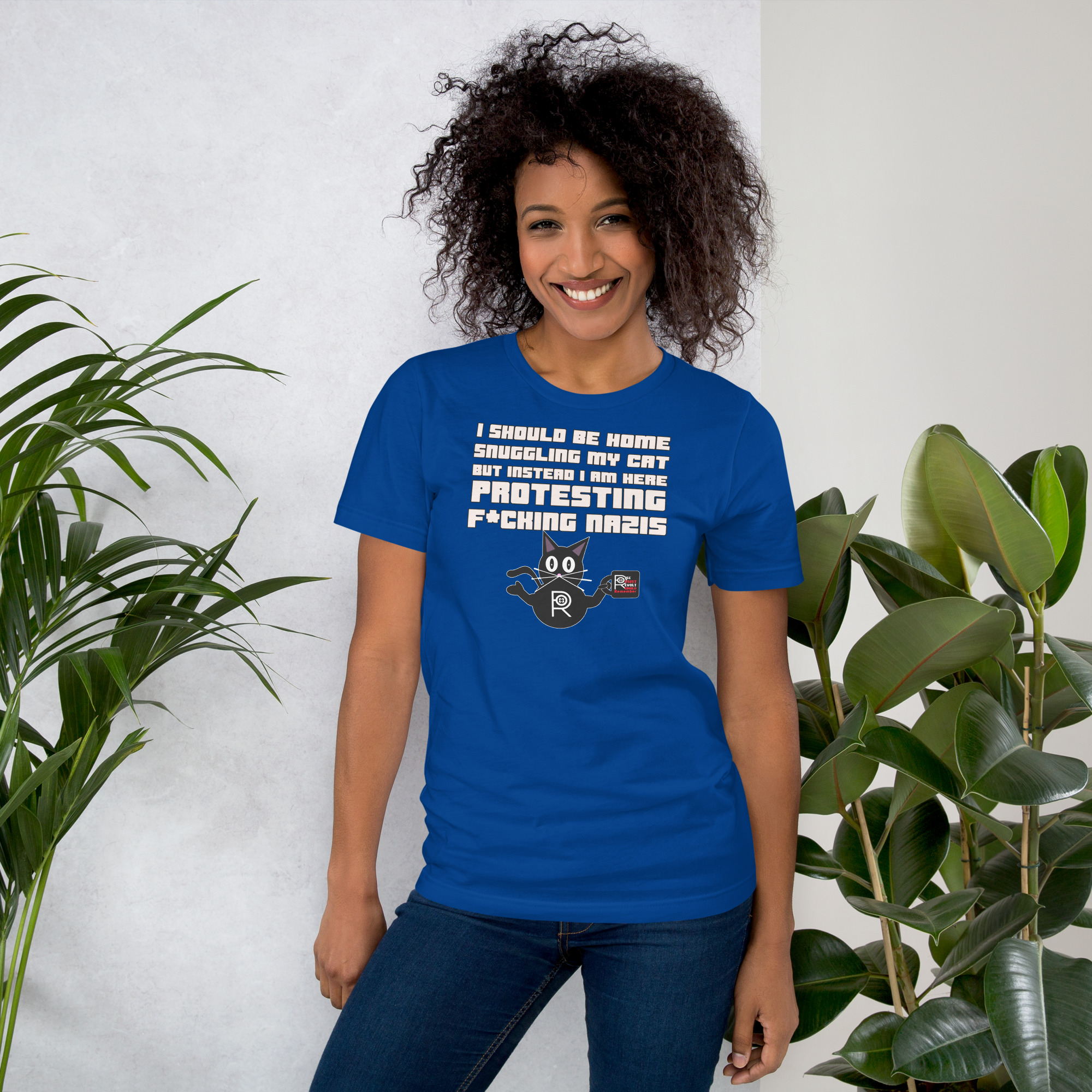 R - I Should Be Home Snuggling My Cat But Instead I Am Here Protesting F*cking Nazis Dark Style Unisex T-shirt - Image 17