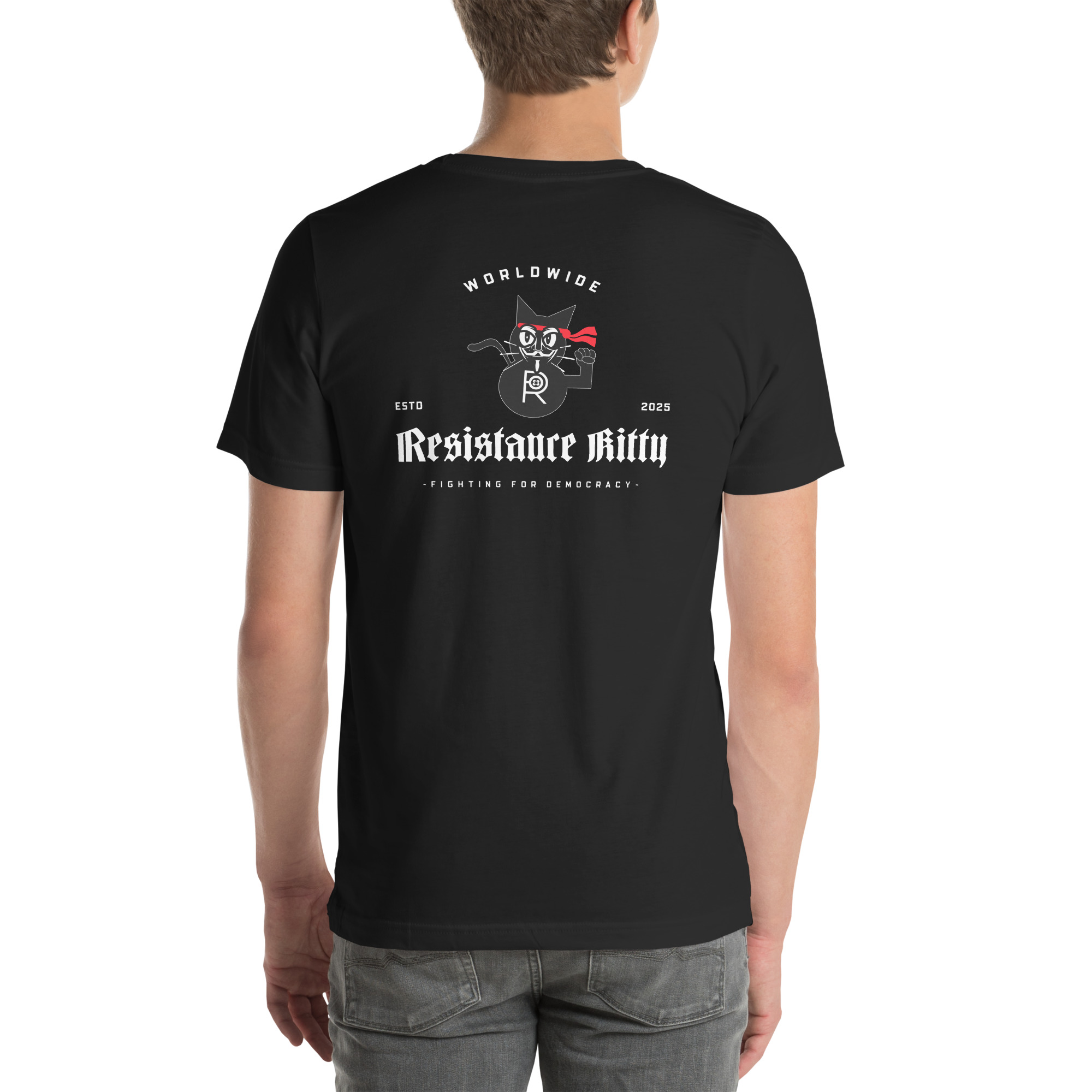 R - Resistance Kitty Fighting For Democracy Worldwide Estd 2025 Dark Style 2 Unisex T-shirt - Image 8