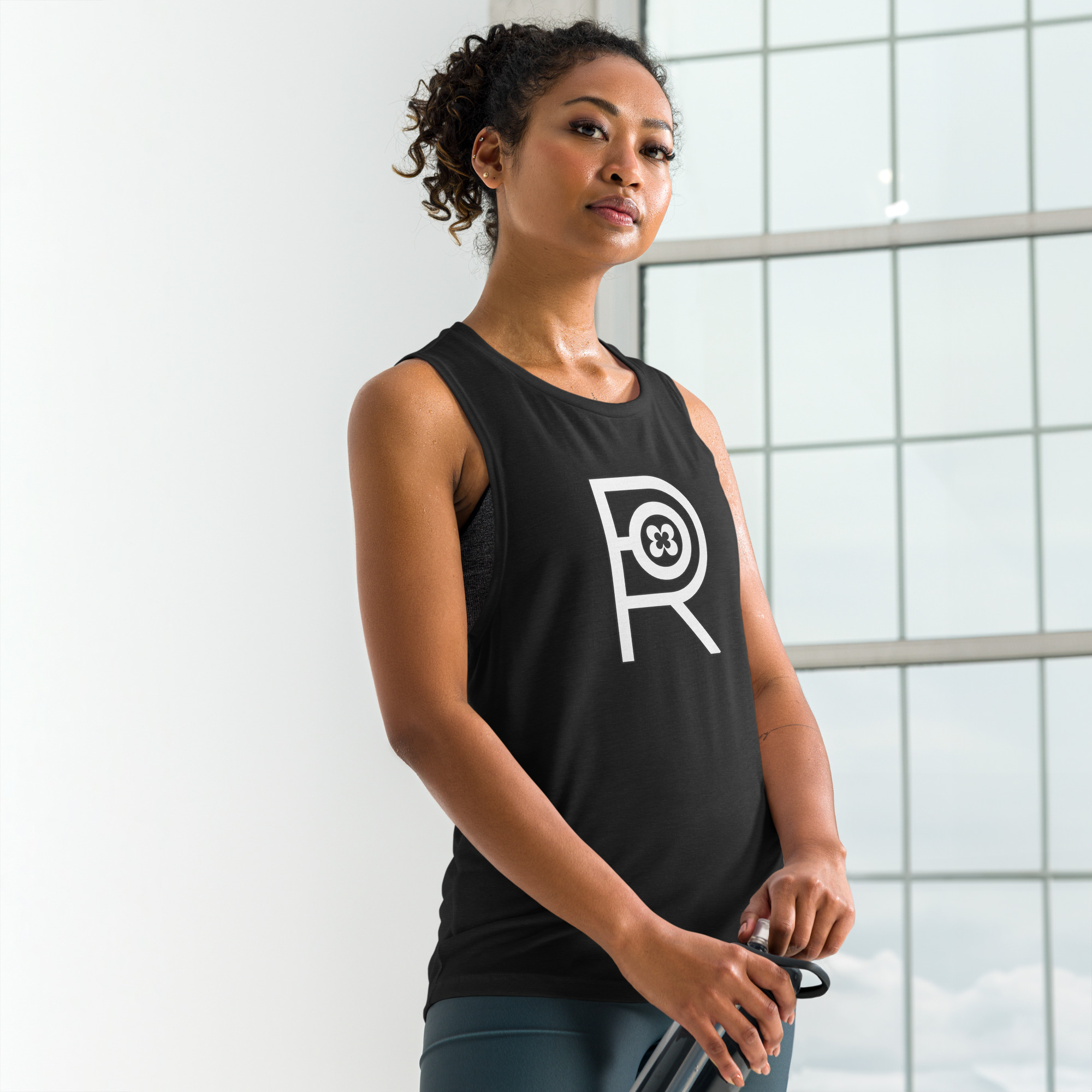 R - White And Black Outlined Ladies’ Muscle Tank