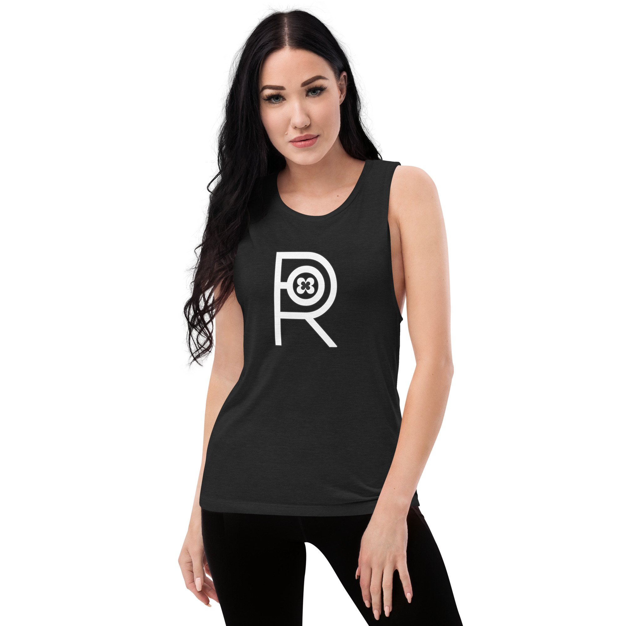R - White And Black Outlined Ladies’ Muscle Tank - Image 4
