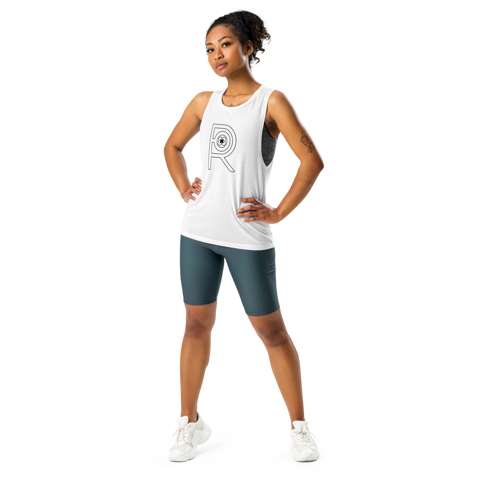 R - White And Black Outlined Ladies’ Muscle Tank - Image 12
