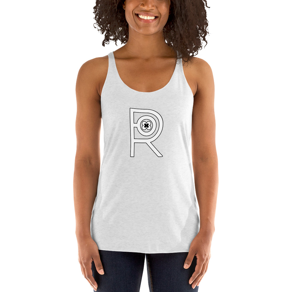 R - White And Black Outlined Women's Racerback Tank - Image 3