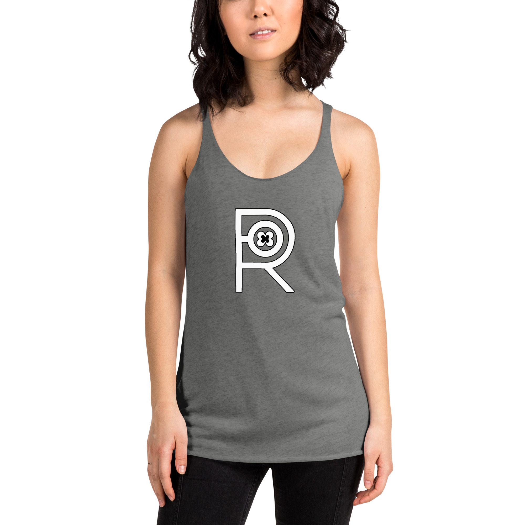 R - White And Black Outlined Women's Racerback Tank - Image 5