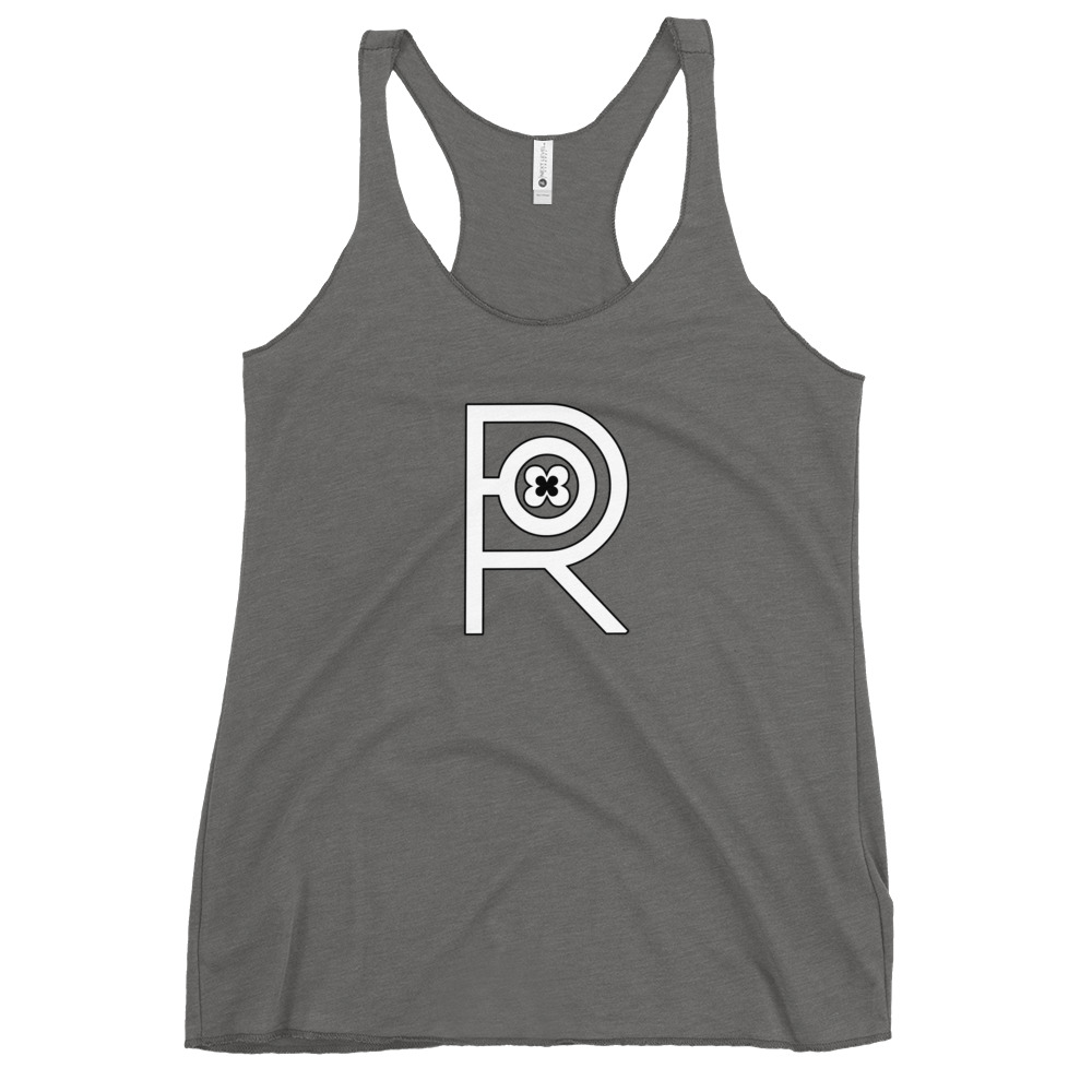 R - White And Black Outlined Women's Racerback Tank - Image 26