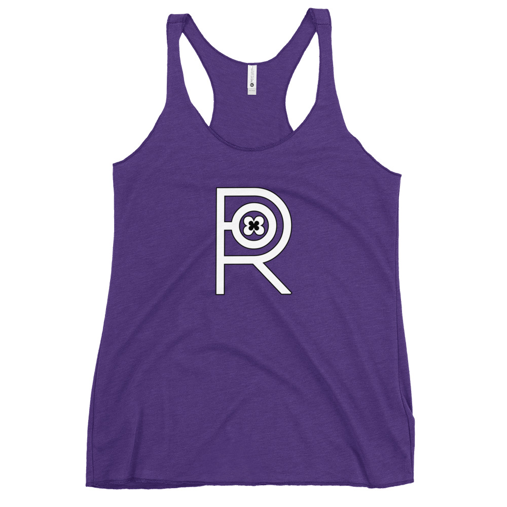 R - White And Black Outlined Women's Racerback Tank - Image 21
