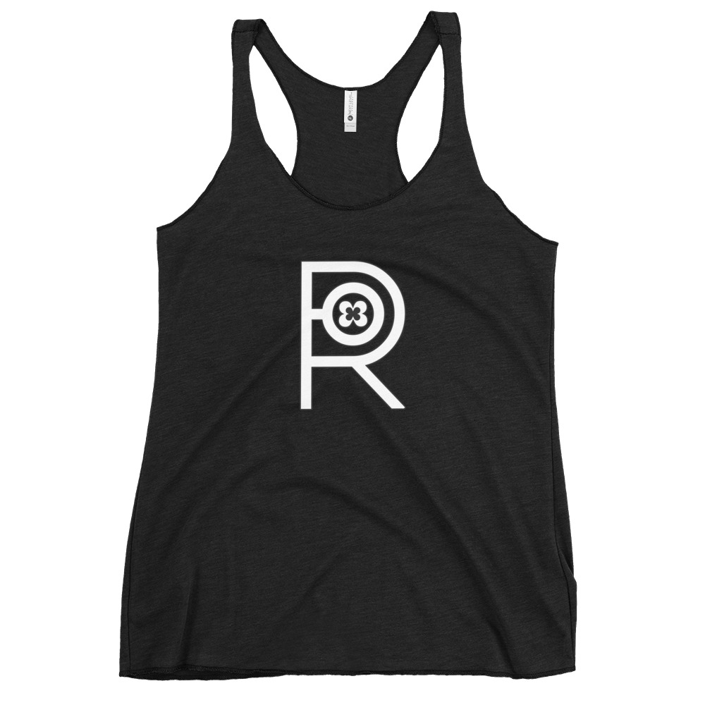 R - White And Black Outlined Women's Racerback Tank - Image 17