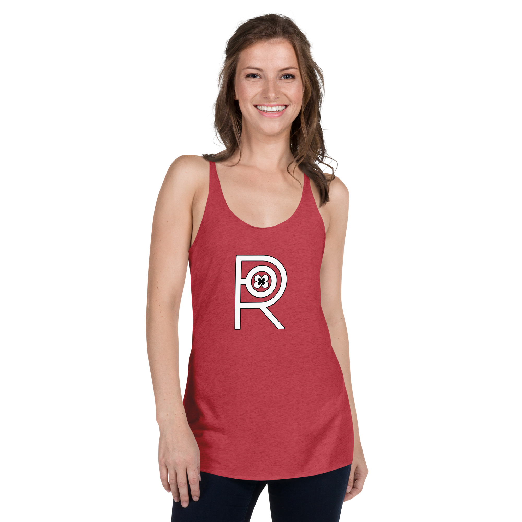 R - White And Black Outlined Women's Racerback Tank - Image 11