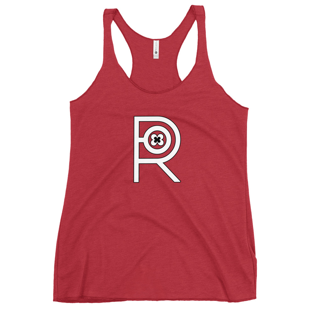 R - White And Black Outlined Women's Racerback Tank - Image 23