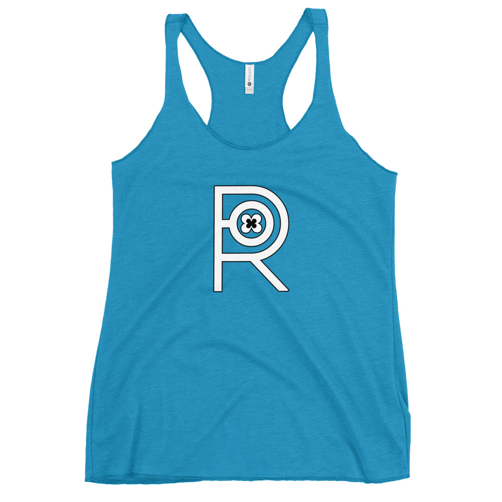 R - White And Black Outlined Women's Racerback Tank - Image 28