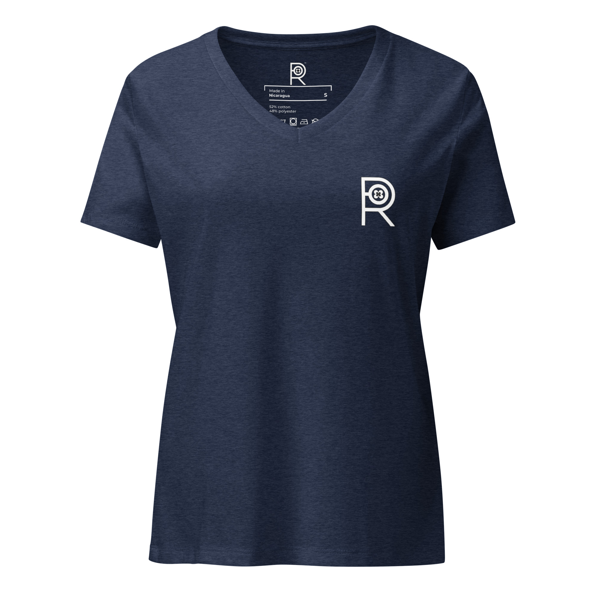 R - White And Black Outlined Women’s Relaxed V-neck T-shirt - Image 11