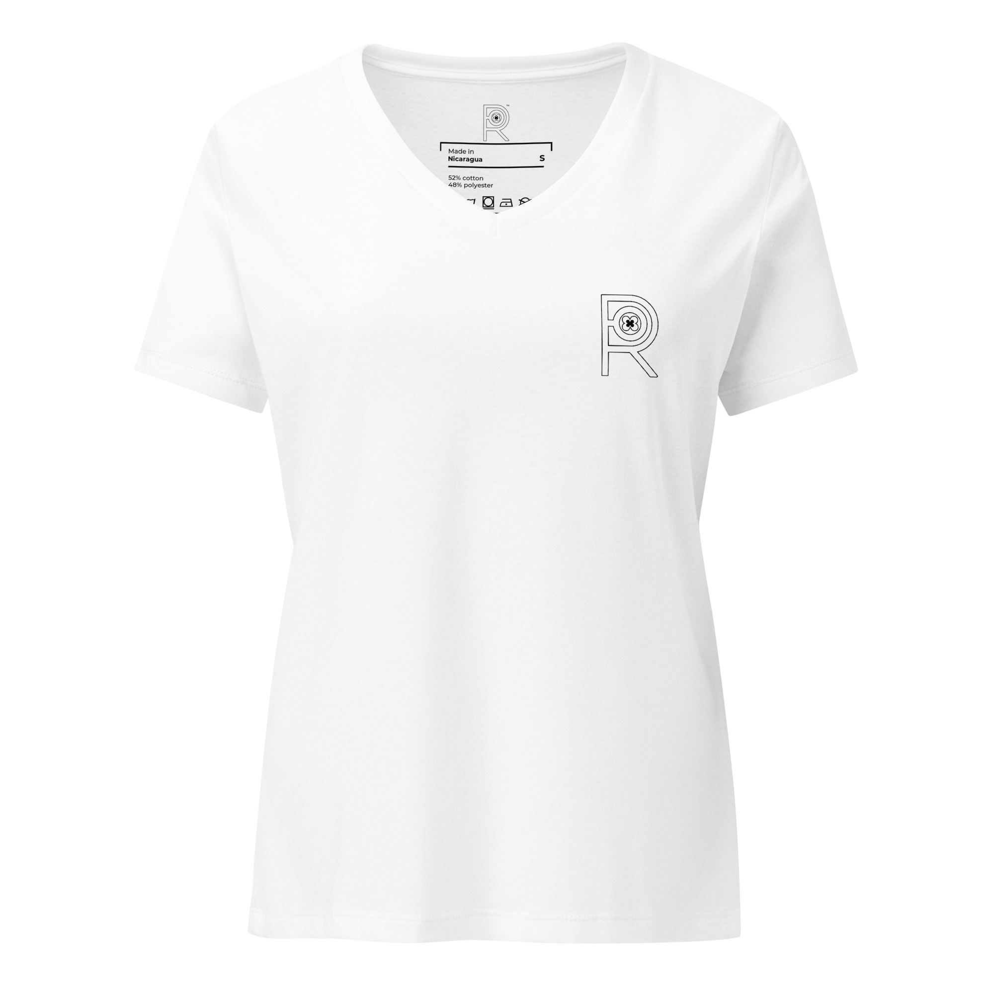 R - White And Black Outlined Women’s Relaxed V-neck T-shirt - Image 27