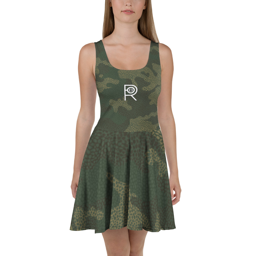R - White And Black Outlined Camouflage Women's Skater Dress - Image 2