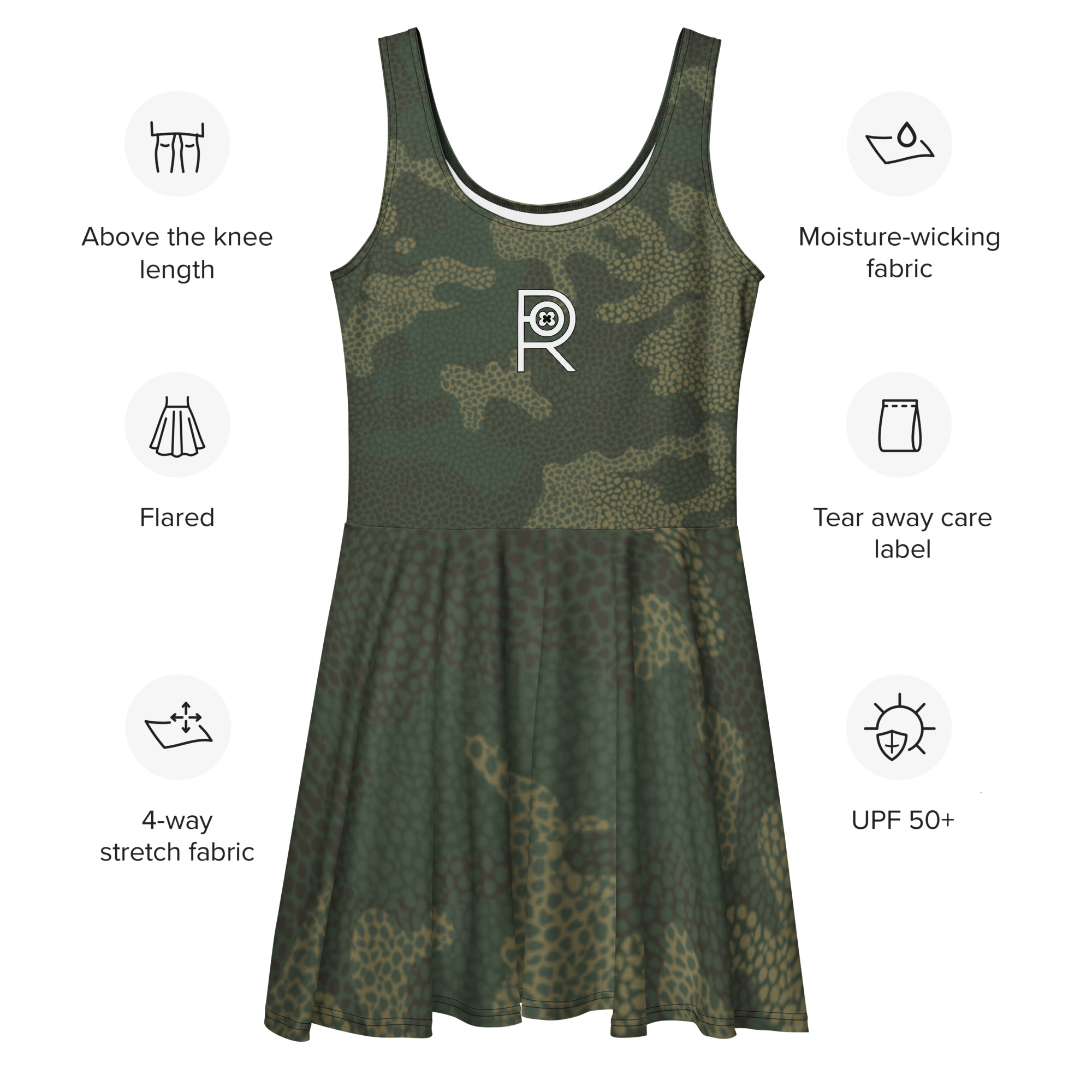 R - White And Black Outlined Camouflage Women's Skater Dress - Image 6