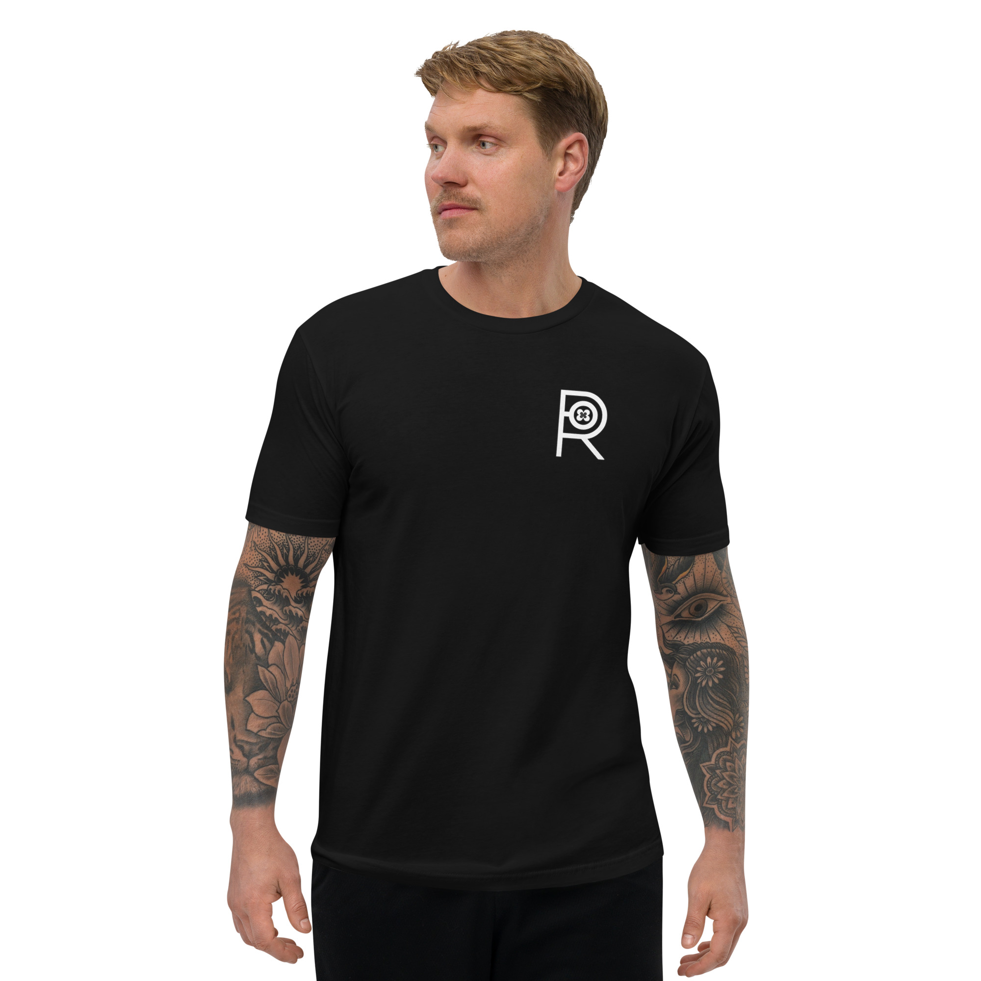 R - White And Black Outlined Men's Fitted Short Sleeve T-shirt - Image 10