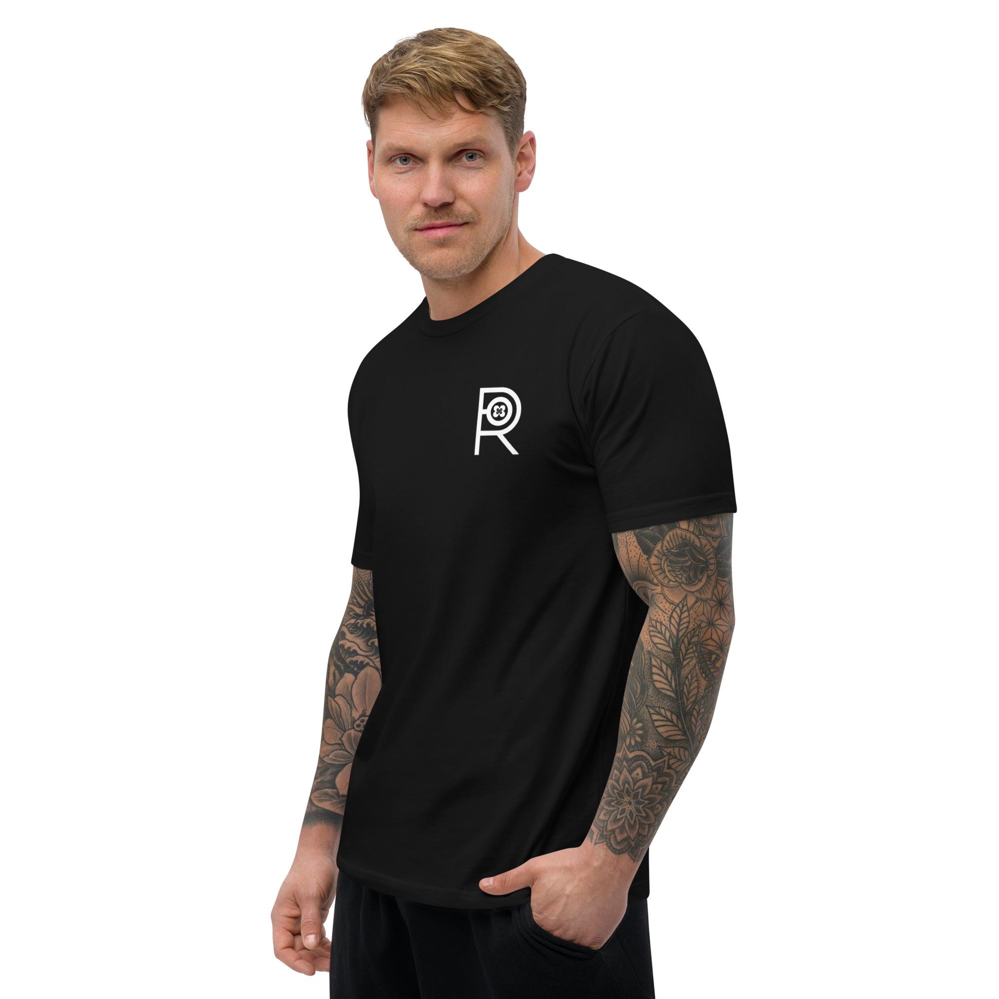 R - White And Black Outlined Men's Fitted Short Sleeve T-shirt - Image 12