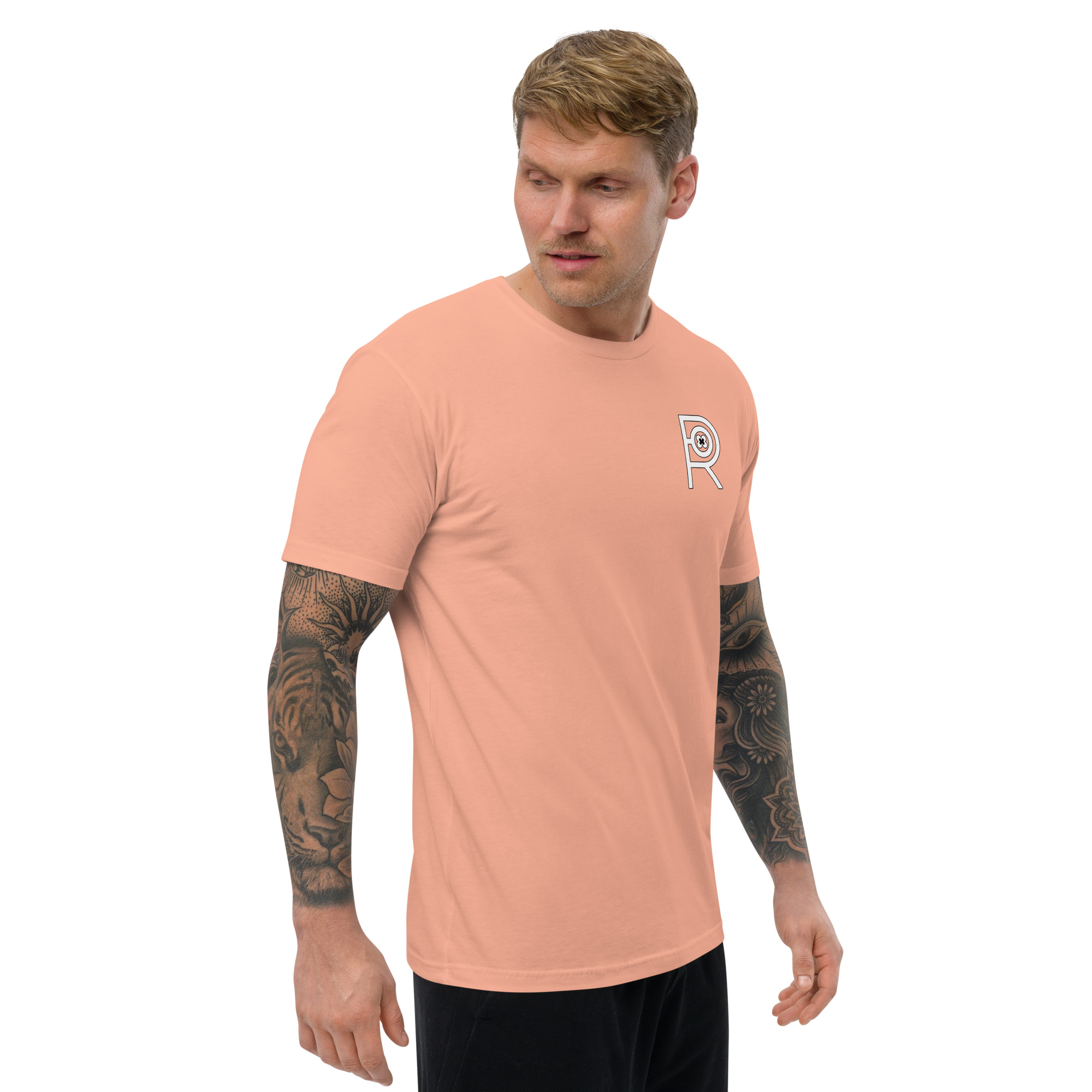 R - White And Black Outlined Men's Fitted Short Sleeve T-shirt - Image 32