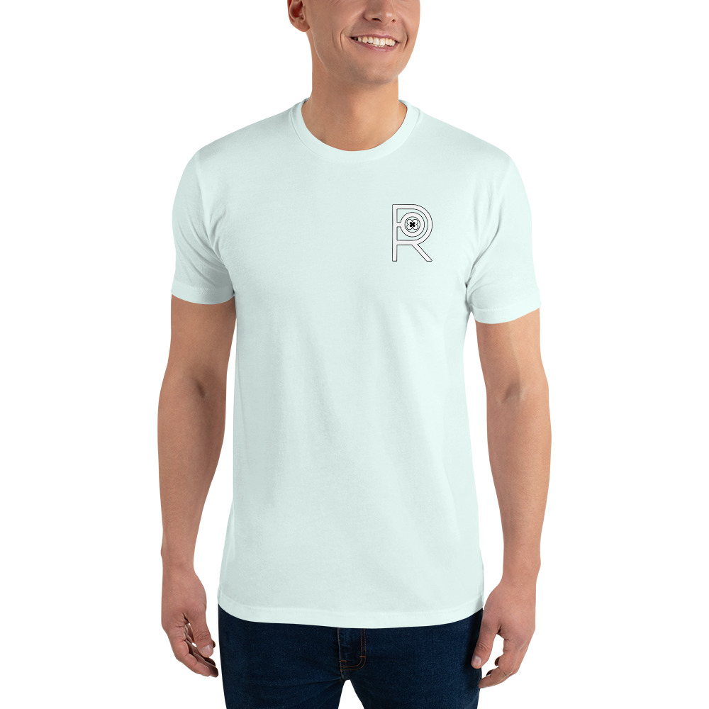 R - White And Black Outlined Men's Fitted Short Sleeve T-shirt - Image 8