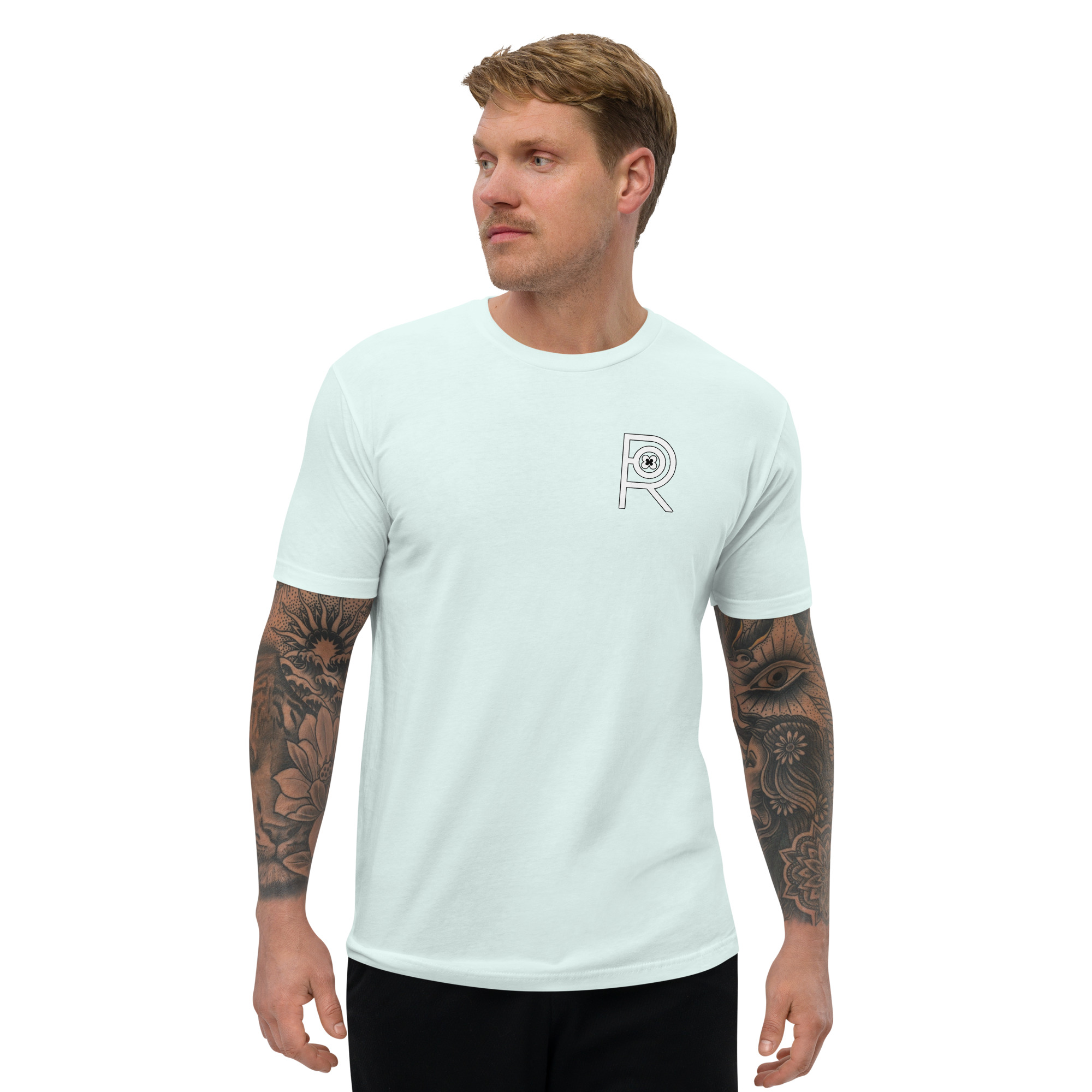 R - White And Black Outlined Men's Fitted Short Sleeve T-shirt - Image 33