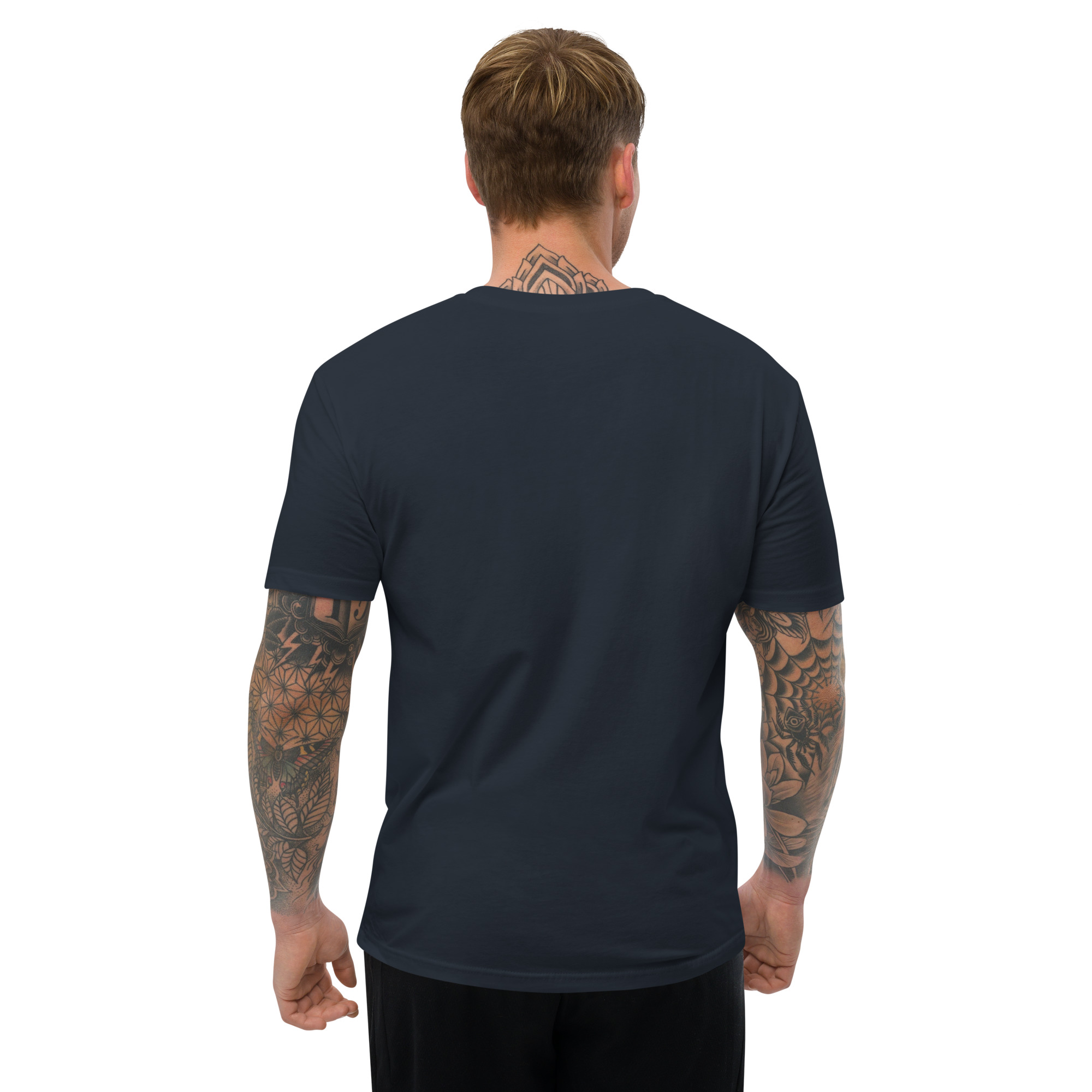 R - White And Black Outlined Men's Fitted Short Sleeve T-shirt - Image 15