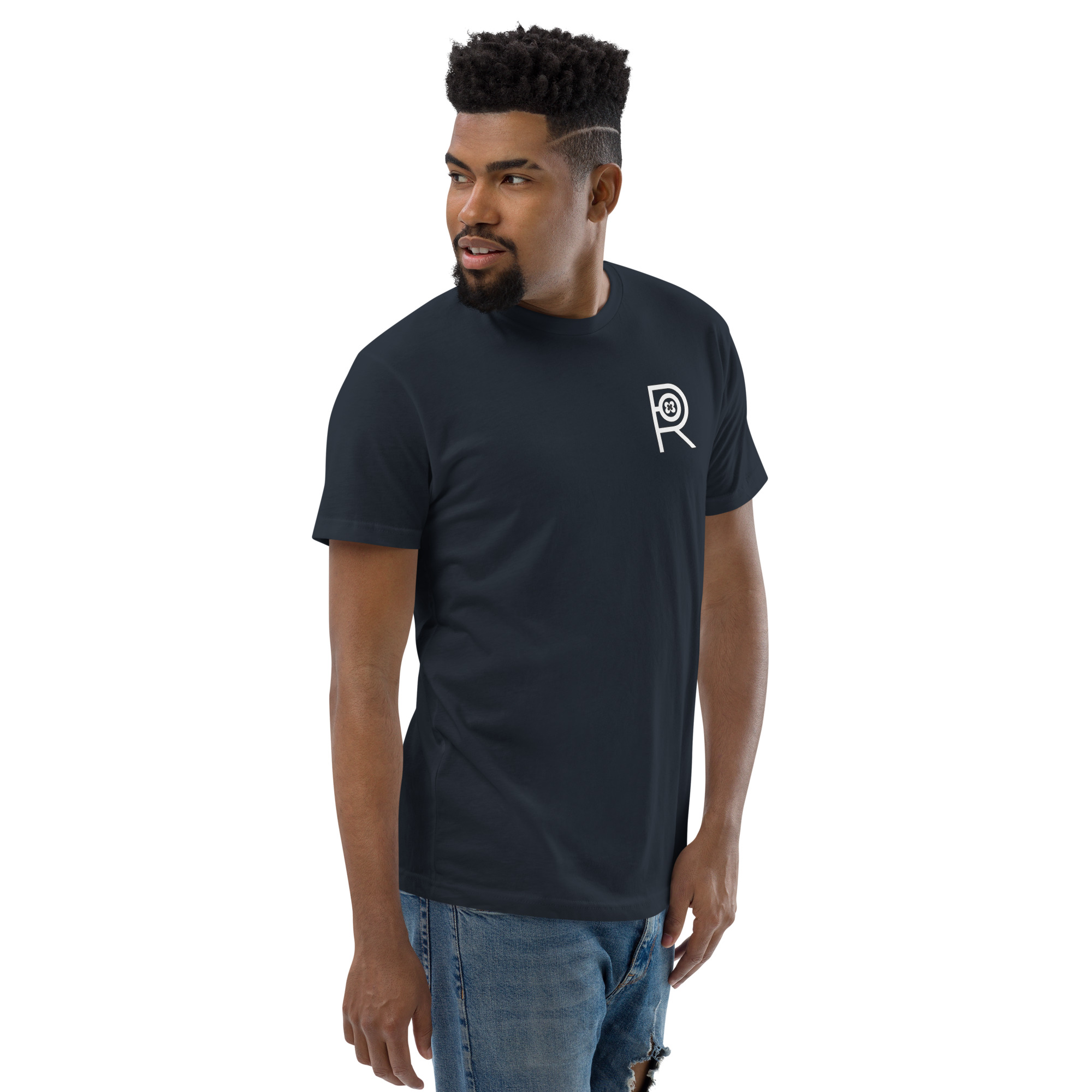 R - White And Black Outlined Men's Fitted Short Sleeve T-shirt - Image 3