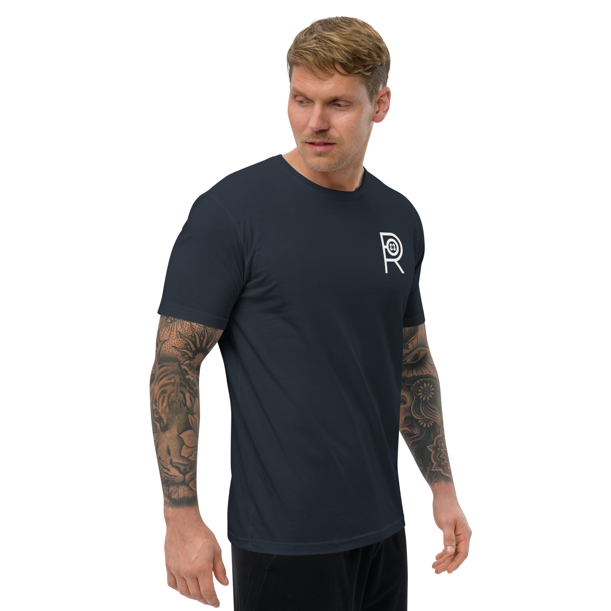 R - White And Black Outlined Men's Fitted Short Sleeve T-shirt - Image 16