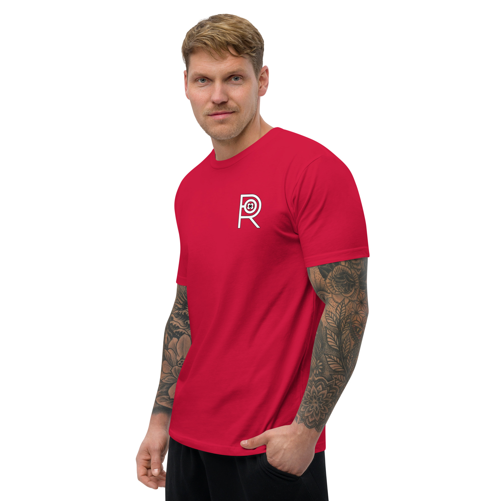 R - White And Black Outlined Men's Fitted Short Sleeve T-shirt - Image 19