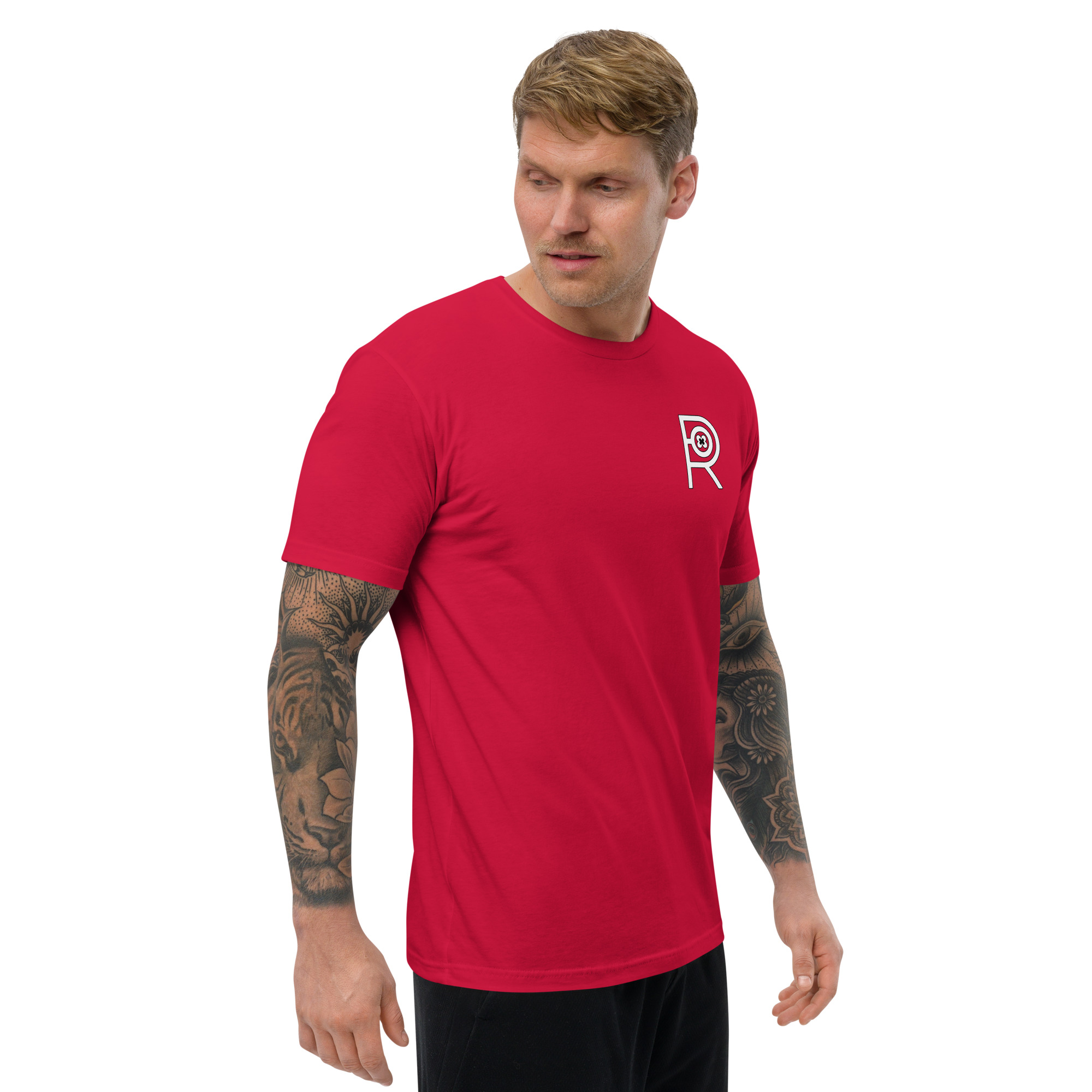 R - White And Black Outlined Men's Fitted Short Sleeve T-shirt - Image 20