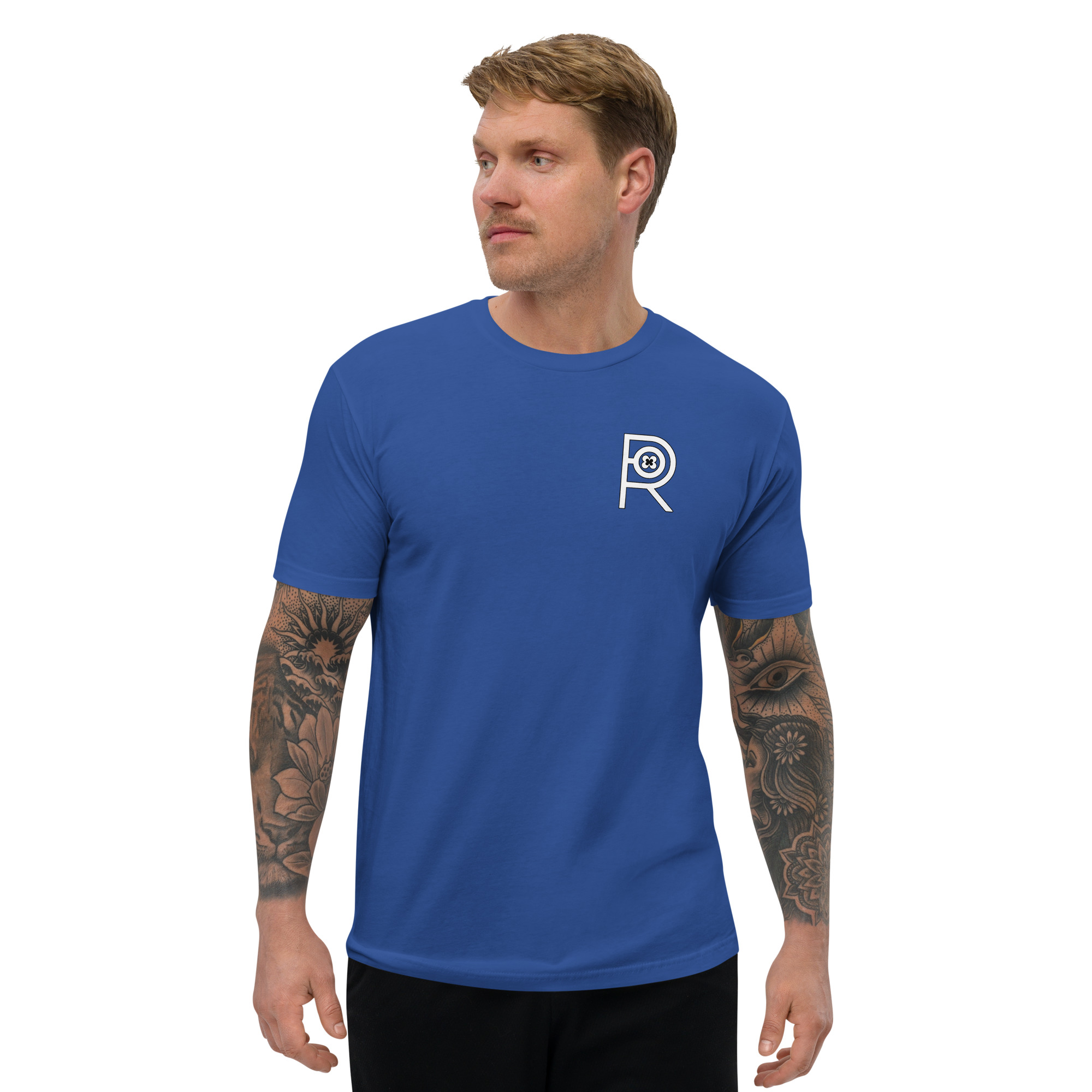 R - White And Black Outlined Men's Fitted Short Sleeve T-shirt - Image 21