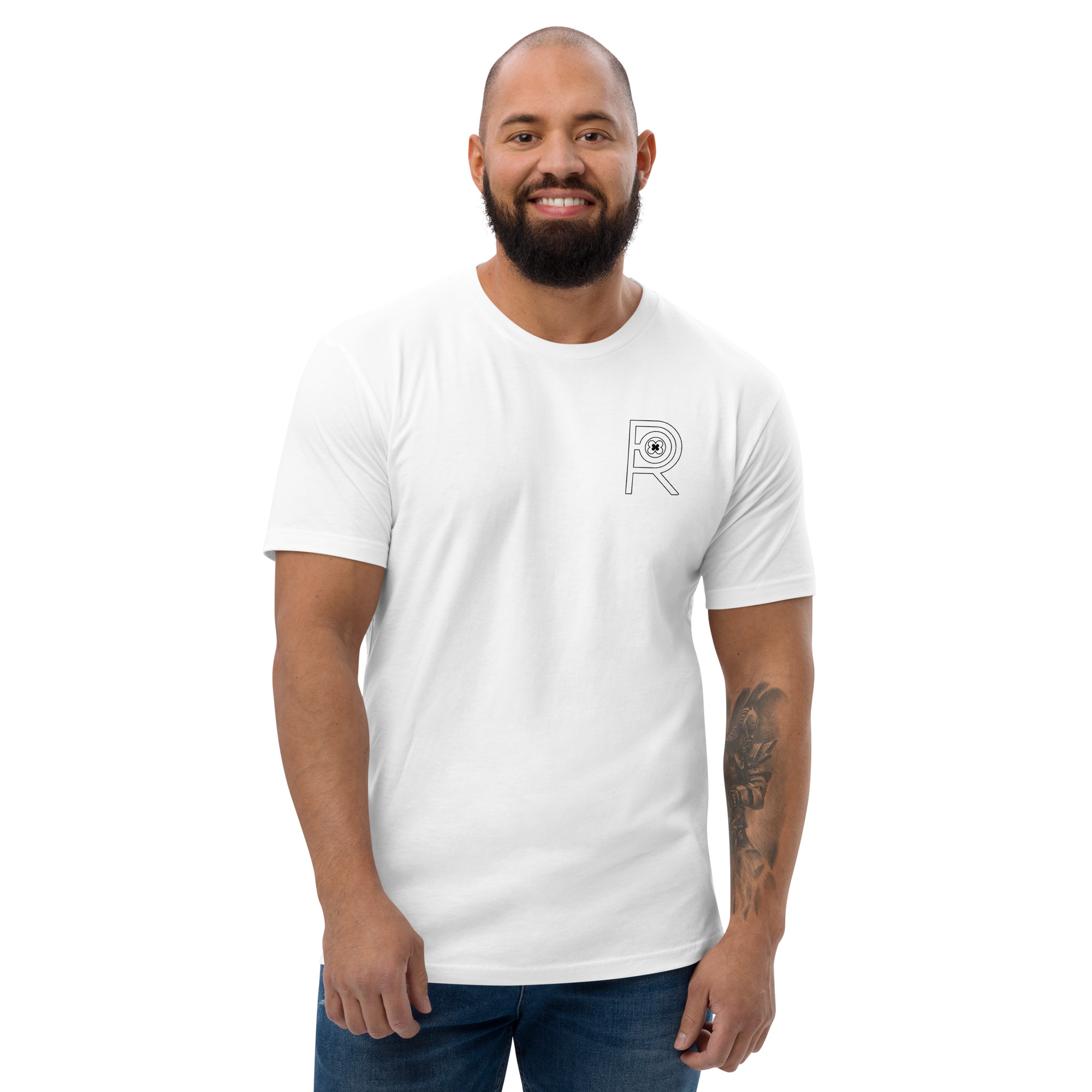 R - White And Black Outlined Men's Fitted Short Sleeve T-shirt - Image 9