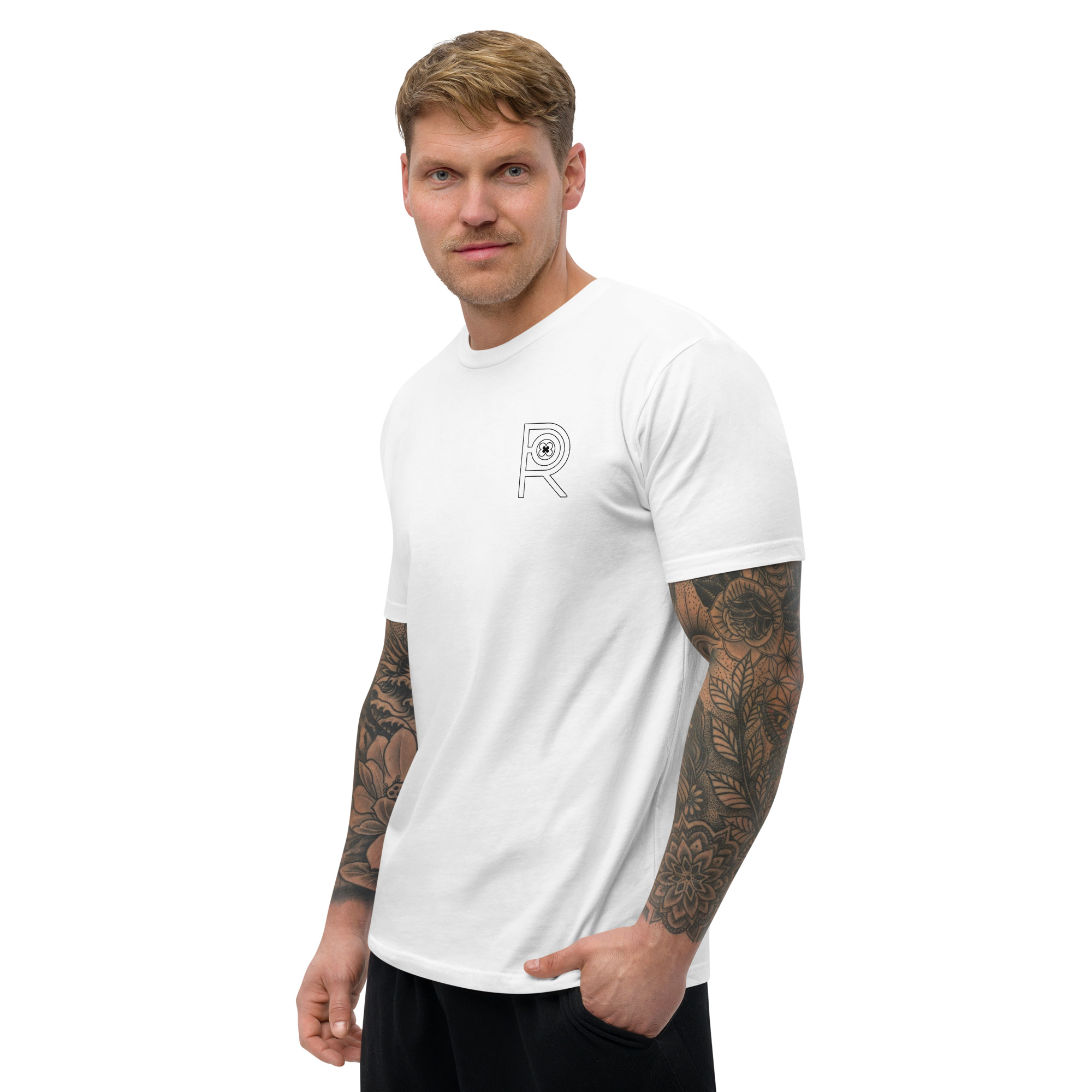 R - White And Black Outlined Men's Fitted Short Sleeve T-shirt - Image 39