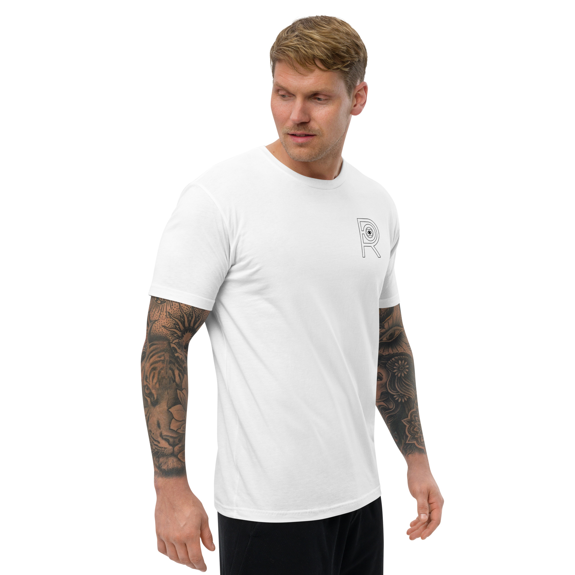 R - White And Black Outlined Men's Fitted Short Sleeve T-shirt - Image 40