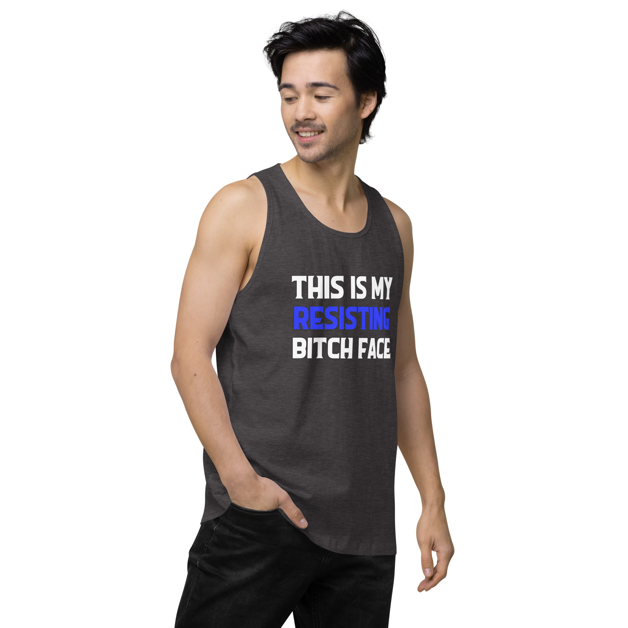R - This Is My Resisting Bitch Face Dark Style Men’s Premium Tank Top - Image 19