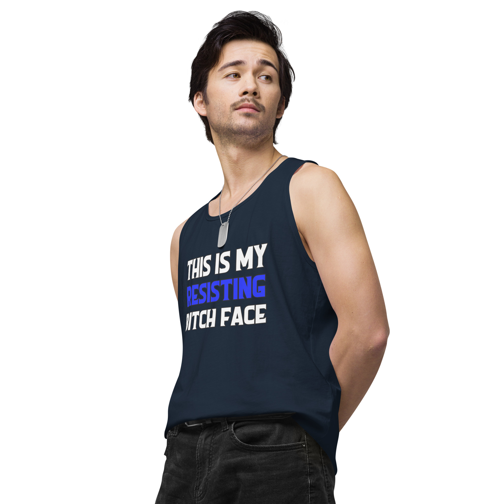 R - This Is My Resisting Bitch Face Dark Style Men’s Premium Tank Top - Image 15