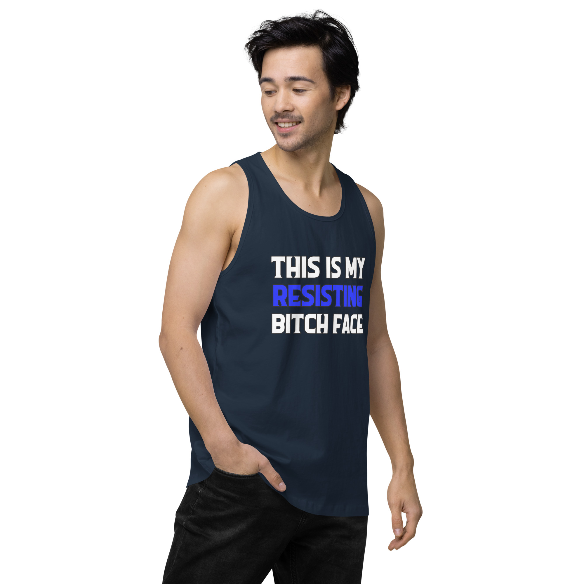 R - This Is My Resisting Bitch Face Dark Style Men’s Premium Tank Top - Image 14