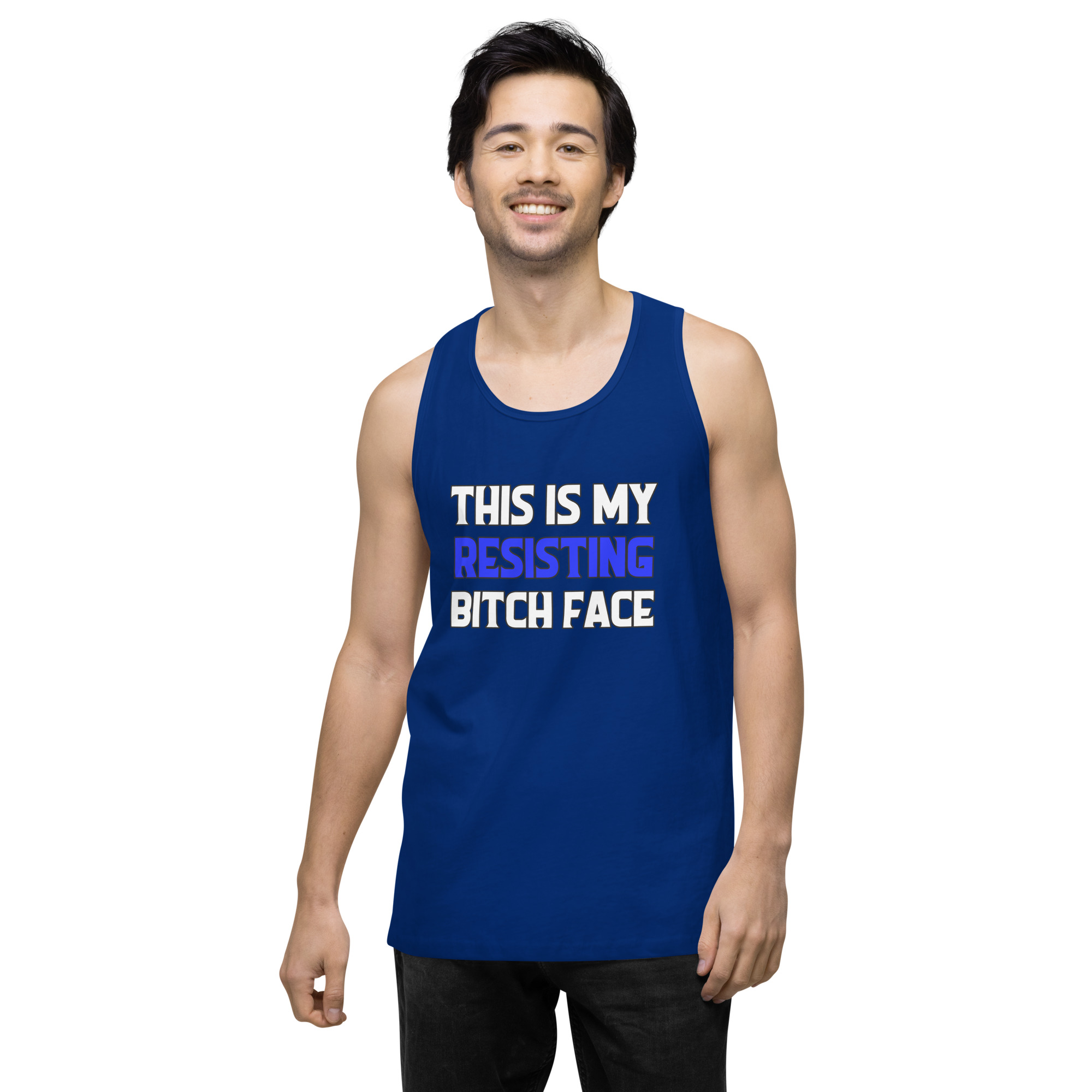 R - This Is My Resisting Bitch Face Dark Style Men’s Premium Tank Top - Image 8