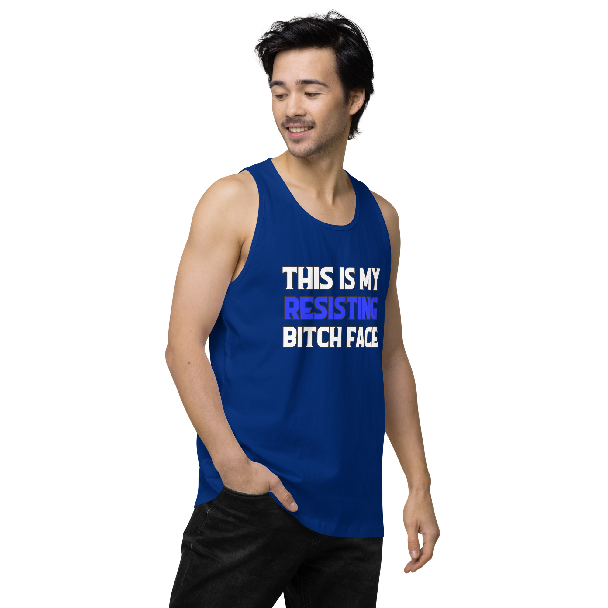 R - This Is My Resisting Bitch Face Dark Style Men’s Premium Tank Top - Image 9