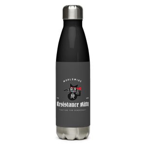 R - White And Black Outlined Eclipse Resistance Kitty Worldwide Fighting For Democracy Estd 2025 Stainless Steel Water Bottle