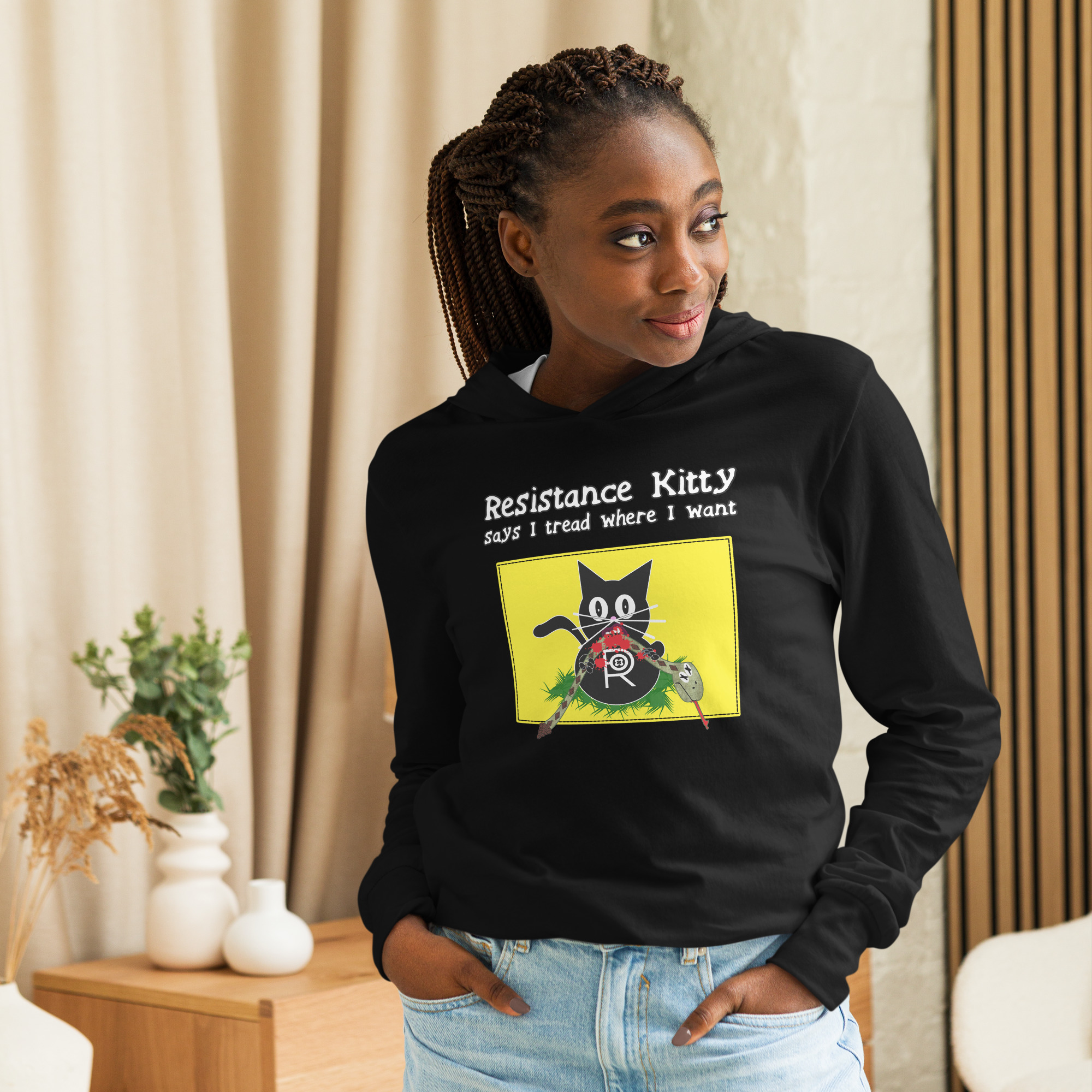 R - Resistance Kitty Says I Tread Where I Want Hooded Long-sleeve Tee Shirt - Image 19