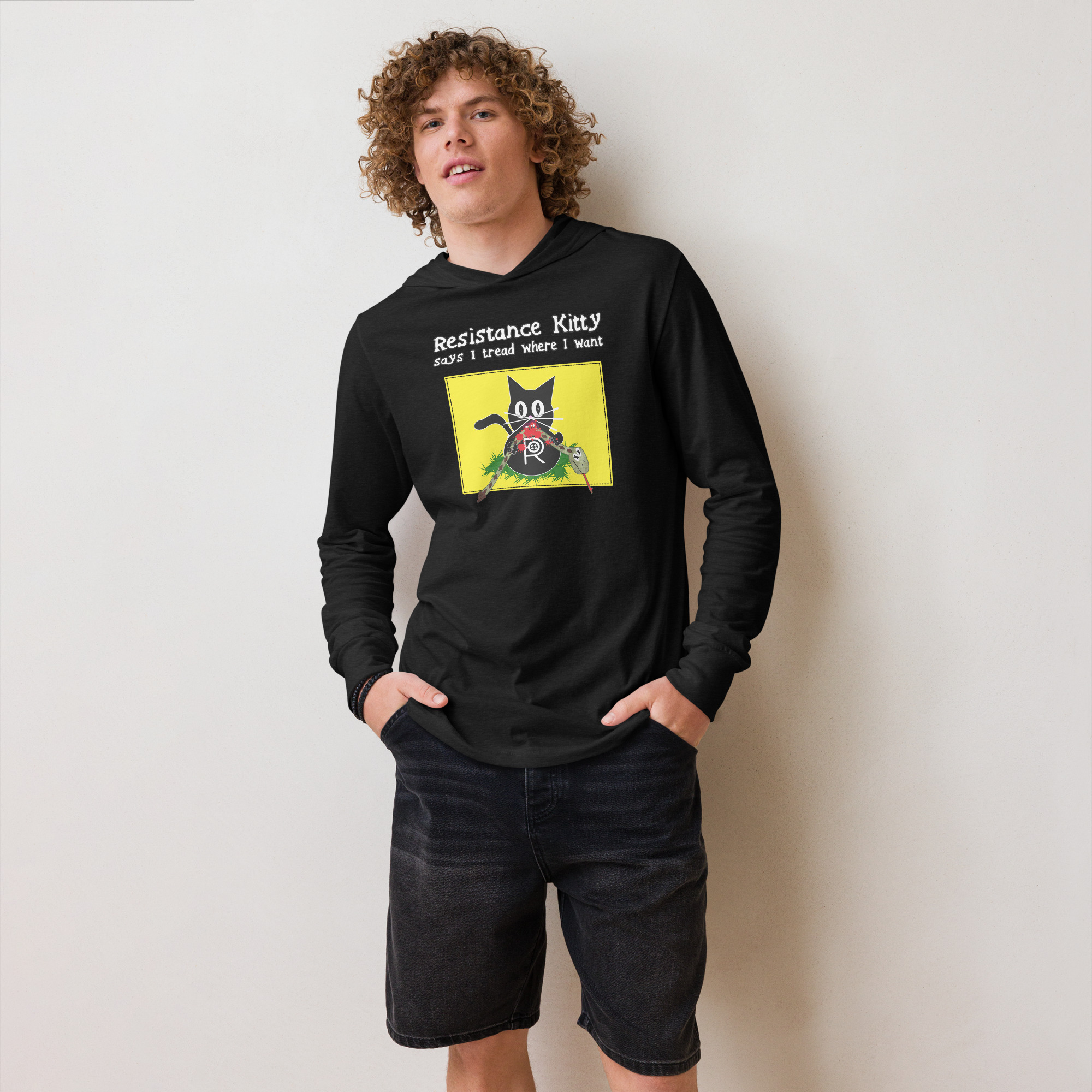 R - Resistance Kitty Says I Tread Where I Want Hooded Long-sleeve Tee Shirt - Image 3
