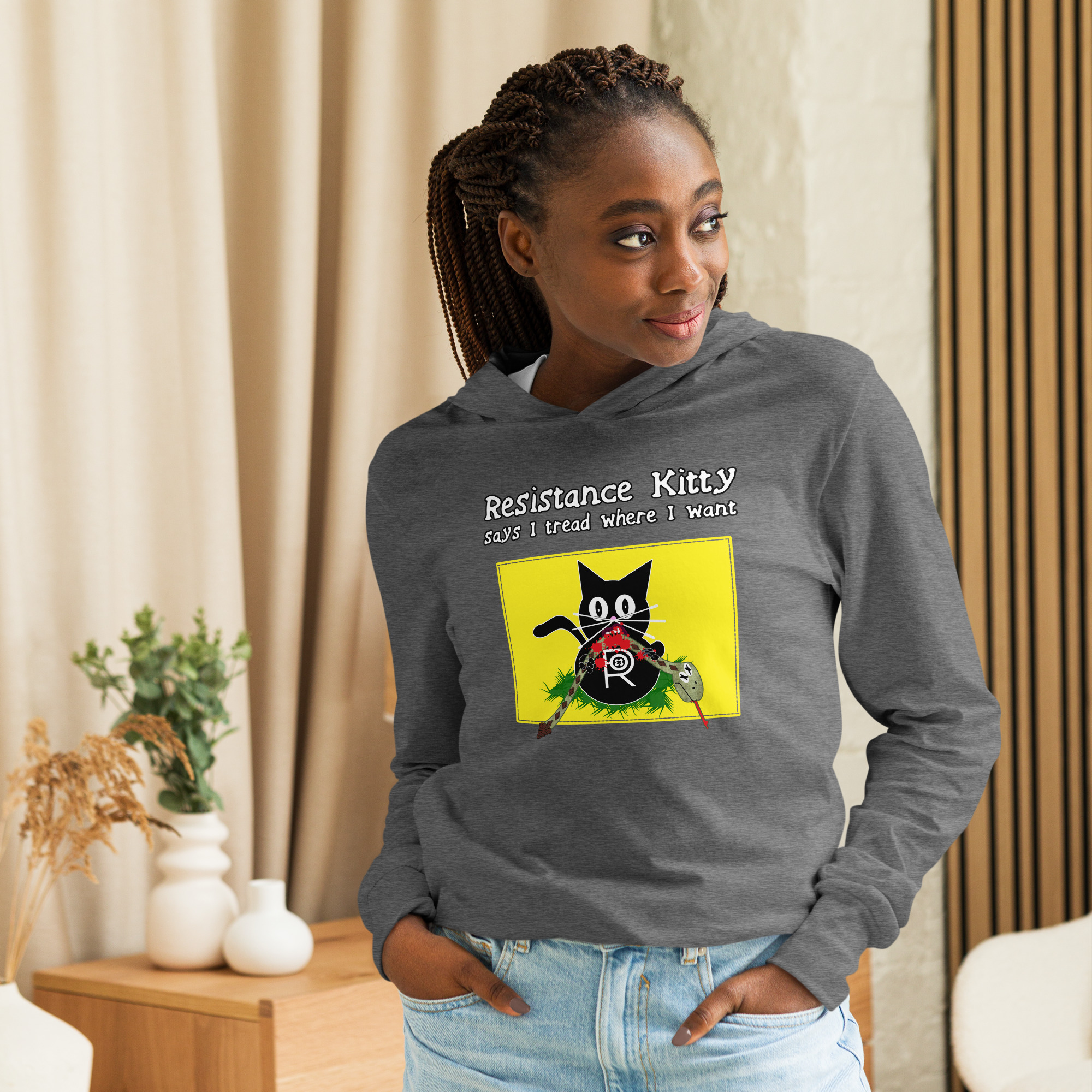 R - Resistance Kitty Says I Tread Where I Want Hooded Long-sleeve Tee Shirt - Image 18