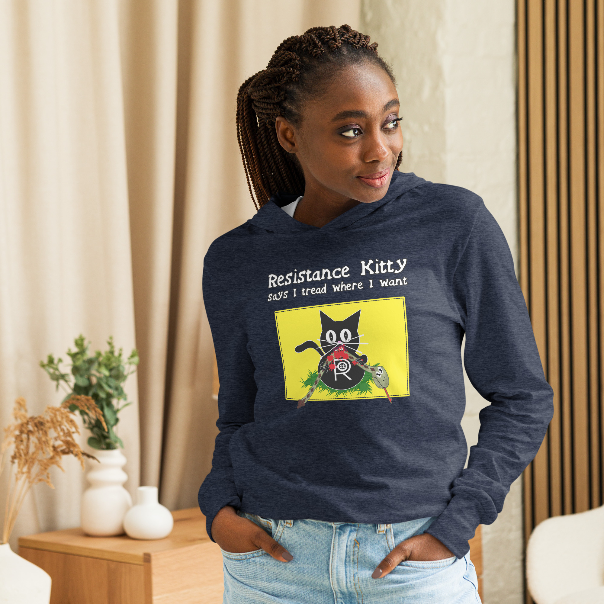 R - Resistance Kitty Says I Tread Where I Want Hooded Long-sleeve Tee Shirt - Image 12