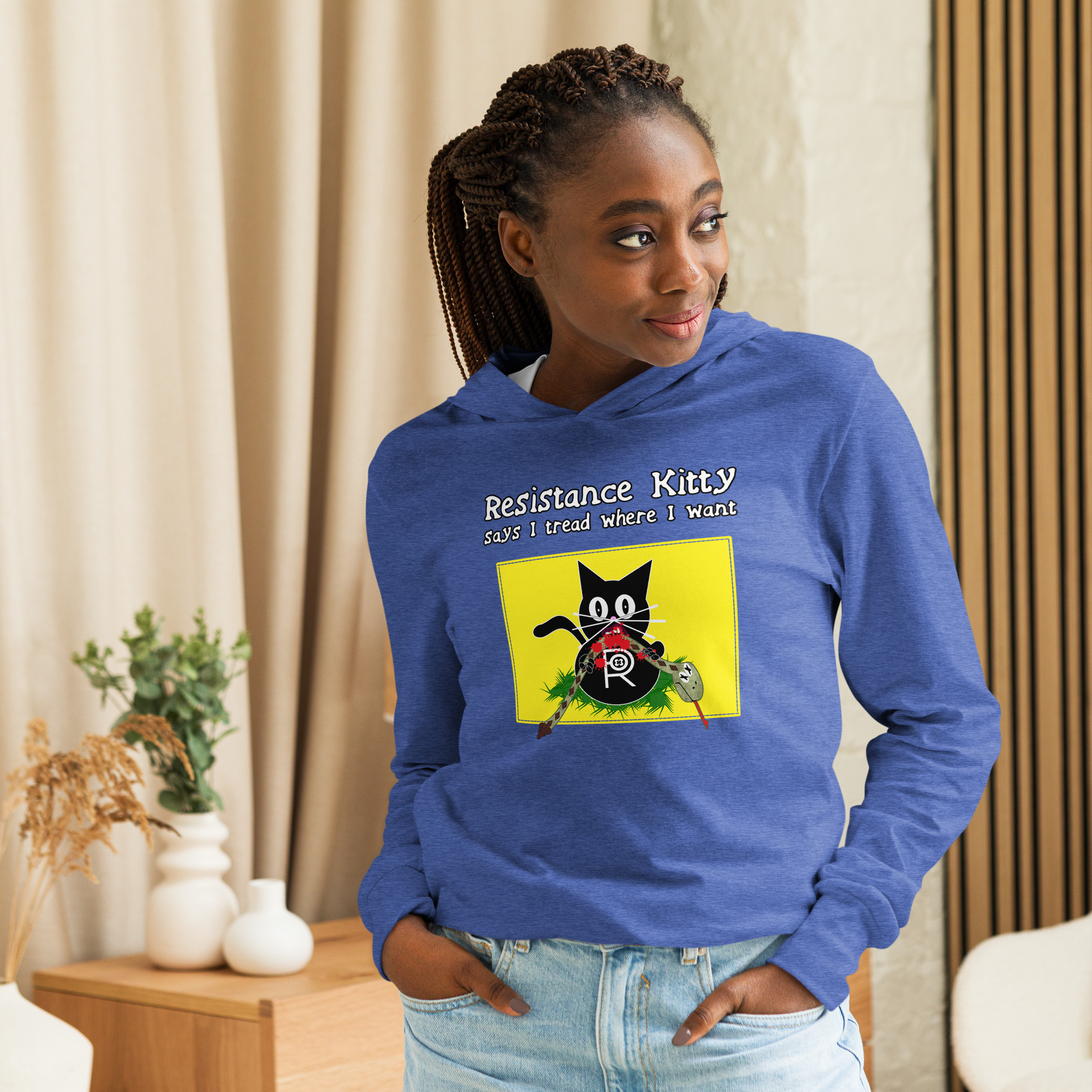 R - Resistance Kitty Says I Tread Where I Want Hooded Long-sleeve Tee Shirt - Image 13