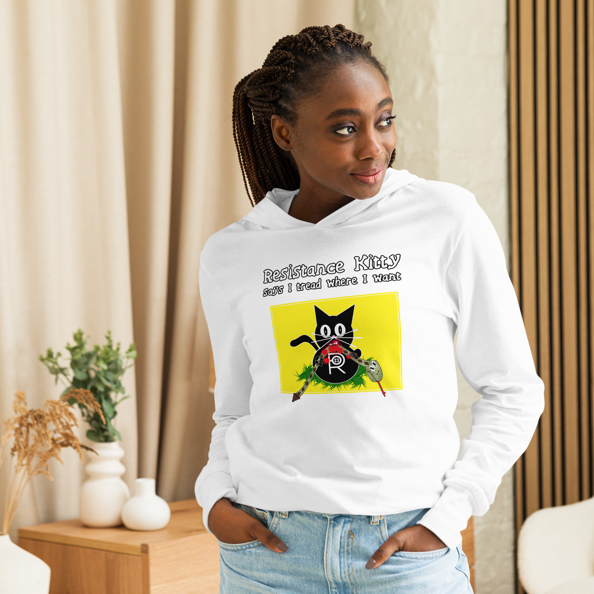 R - Resistance Kitty Says I Tread Where I Want Hooded Long-sleeve Tee Shirt - Image 15