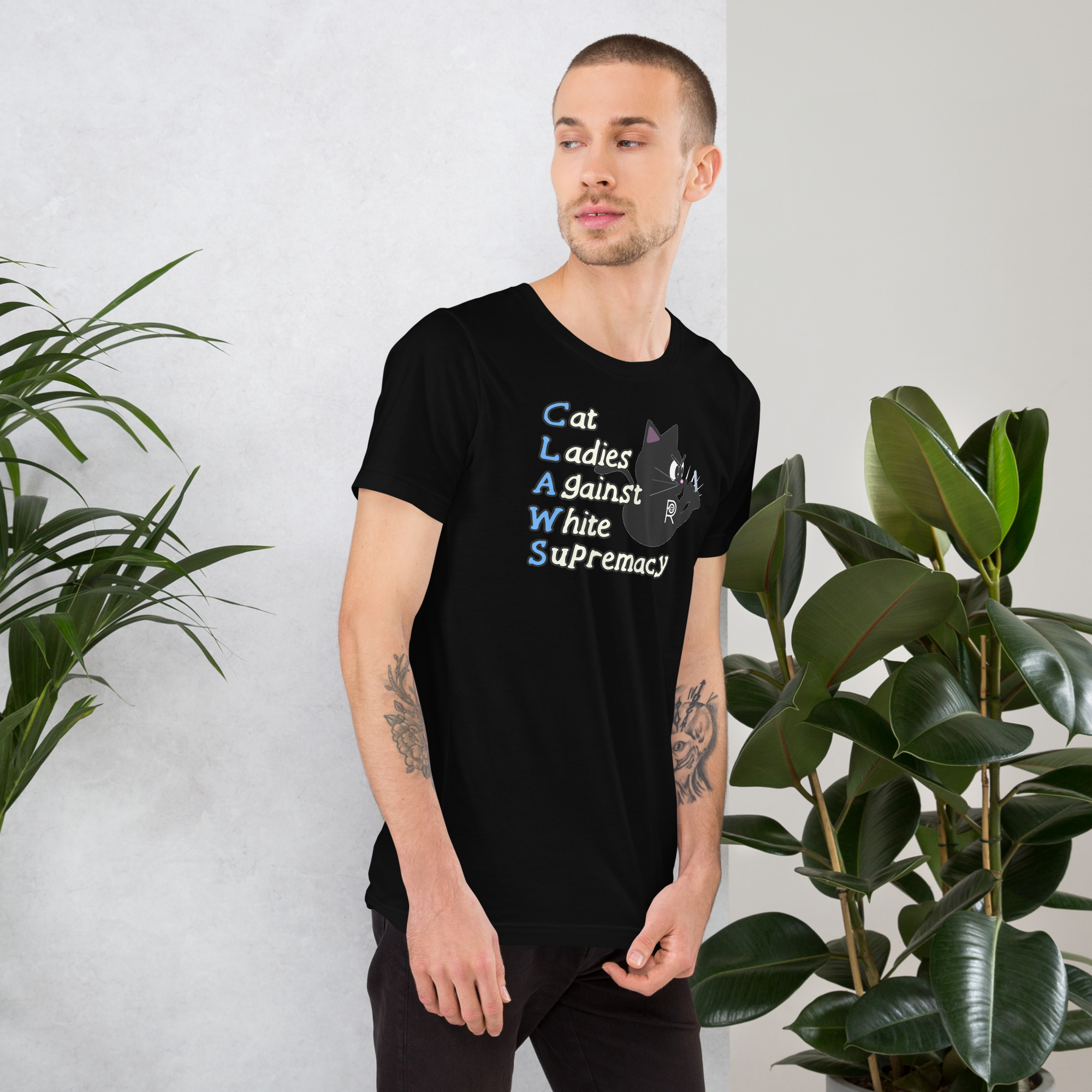 R - CLAWS Cat Ladies Against White Supremacy Dark Style Unisex T-shirt - Image 3