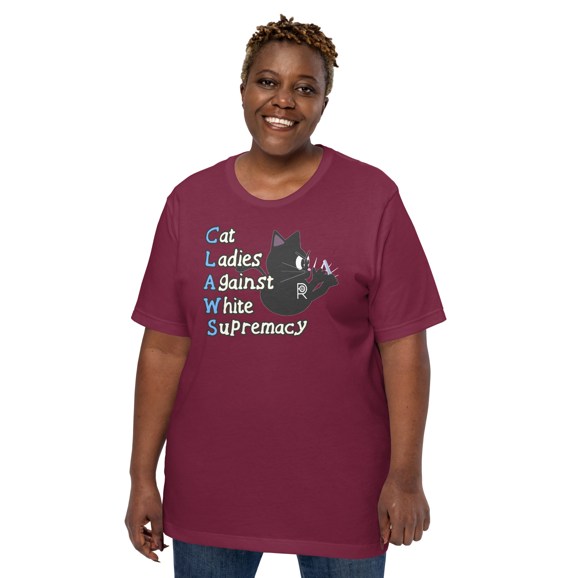 R - CLAWS Cat Ladies Against White Supremacy Dark Style Unisex T-shirt - Image 18